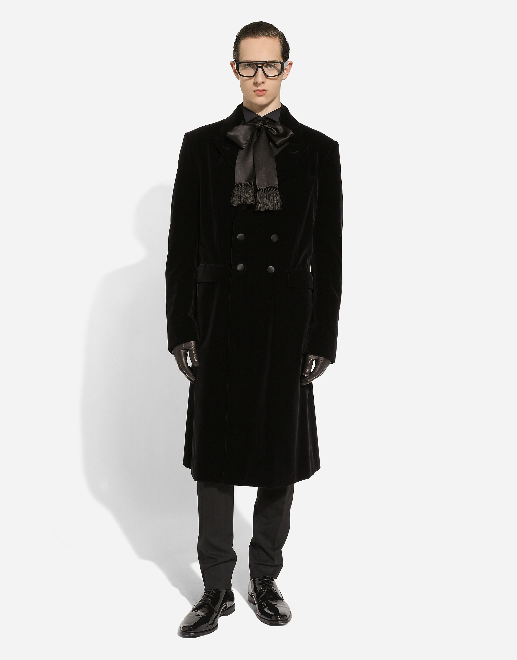 Shop Dolce & Gabbana Velvet Coat With Satin Details In Black