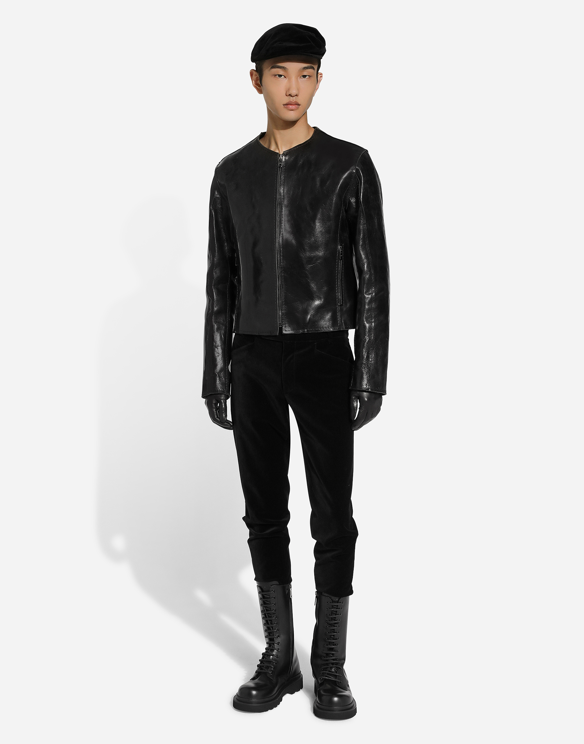 Shop Dolce & Gabbana Collarless Leather Jacket In Black