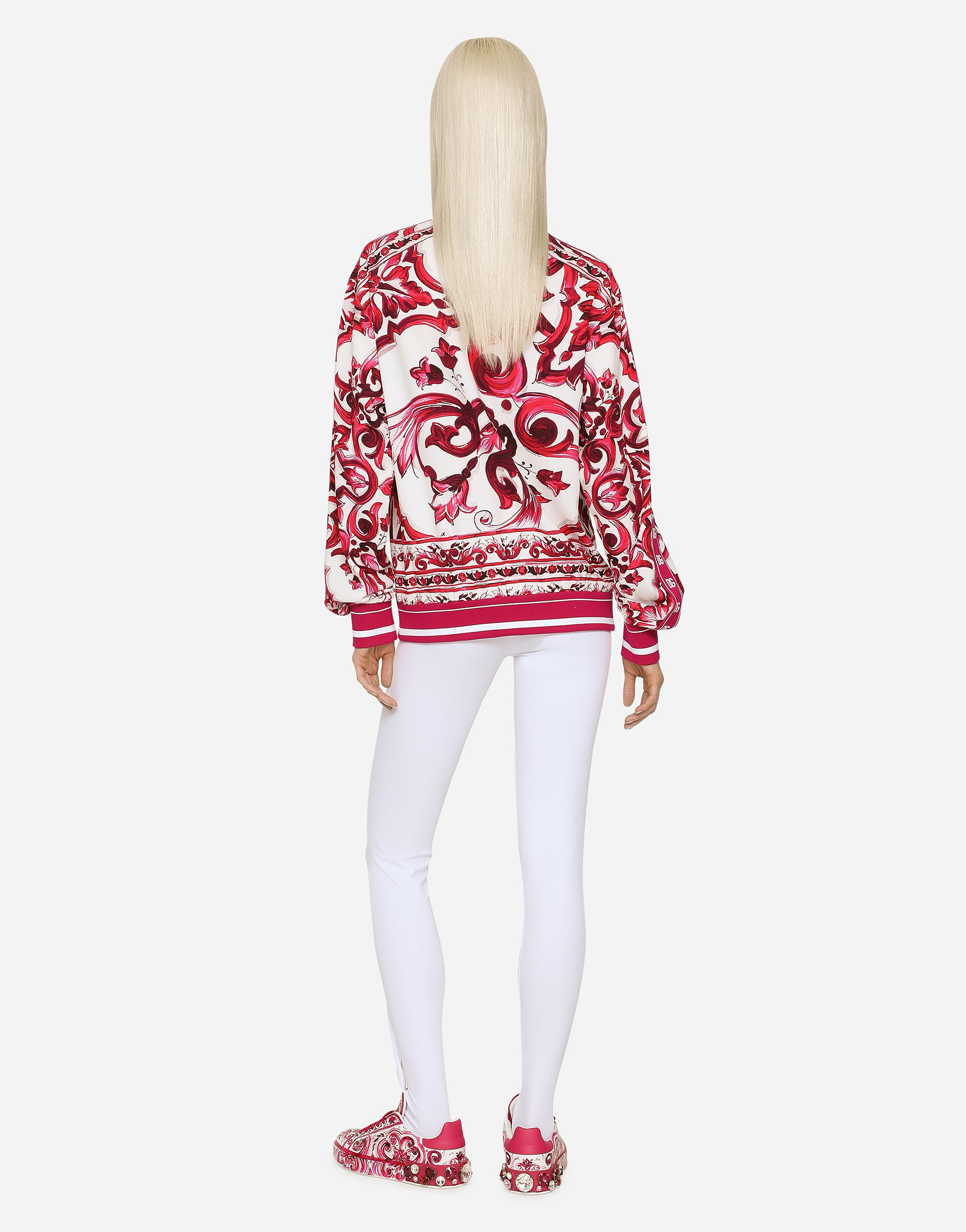 Zip-up cady sweatshirt with Majolica print