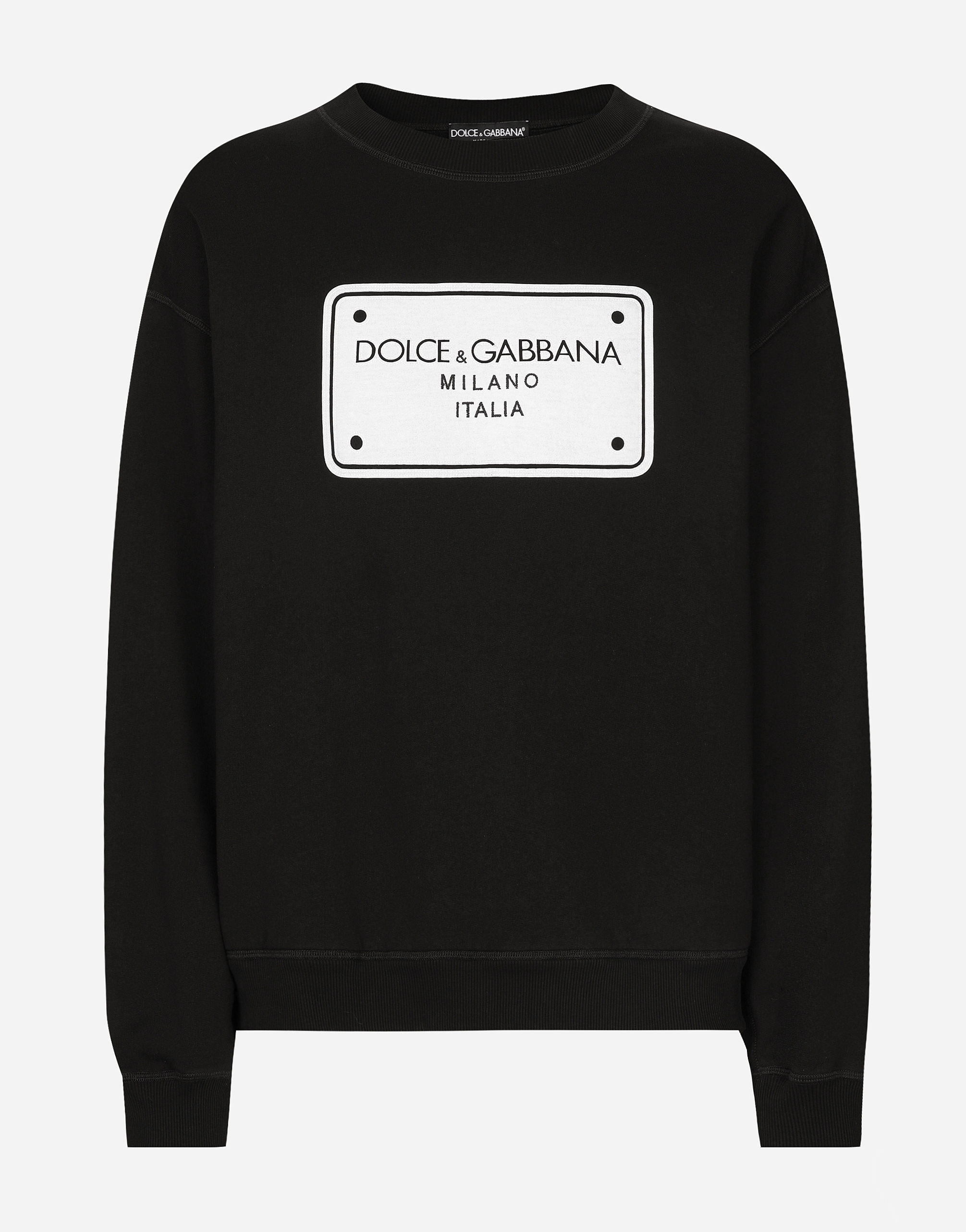 Shop Dolce & Gabbana Jersey Sweatshirt With Dg Logo Tag Embroidery In ブラック