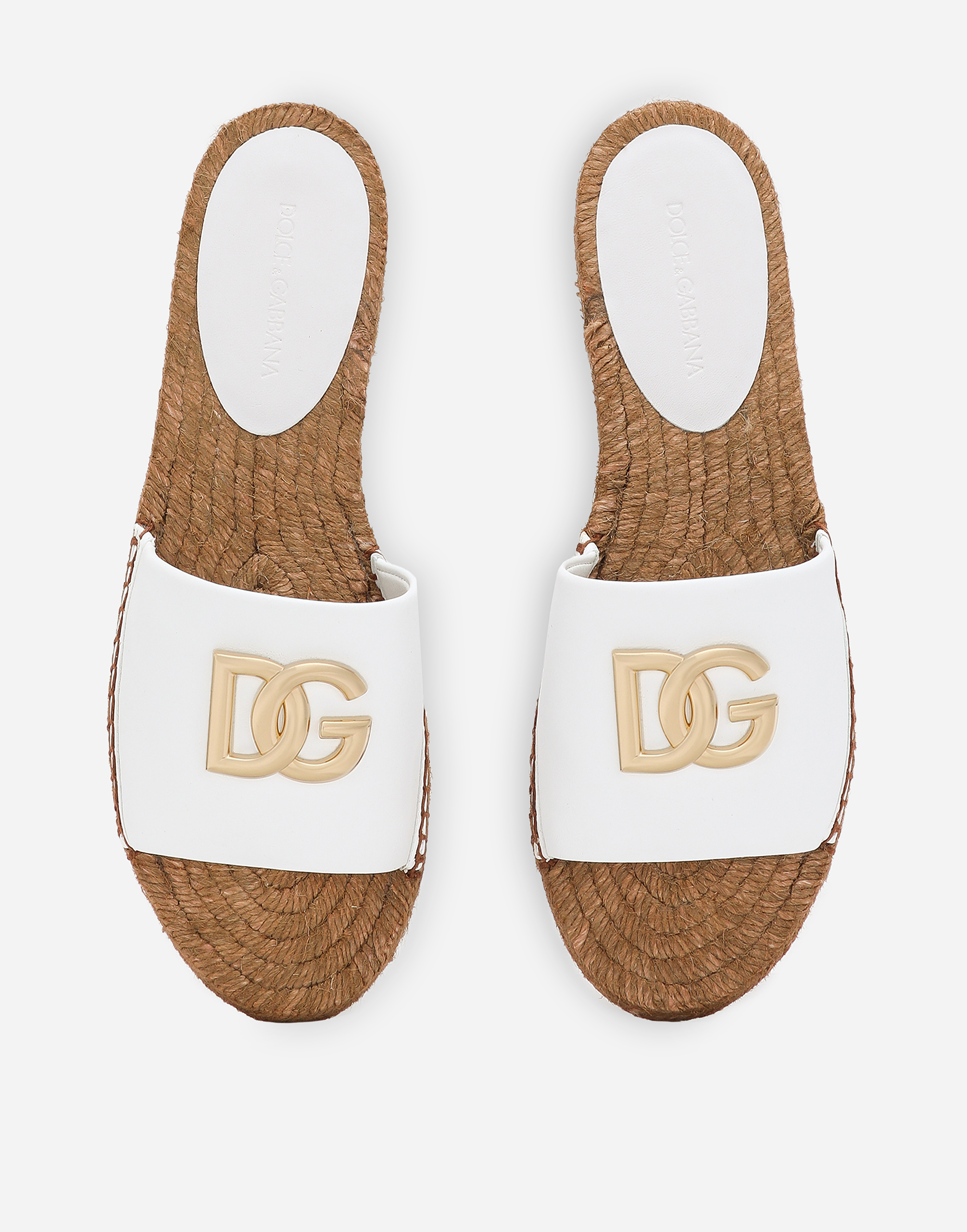 Shop Dolce & Gabbana Nappa Leather Espadrille Sliders With Dg Logo In White