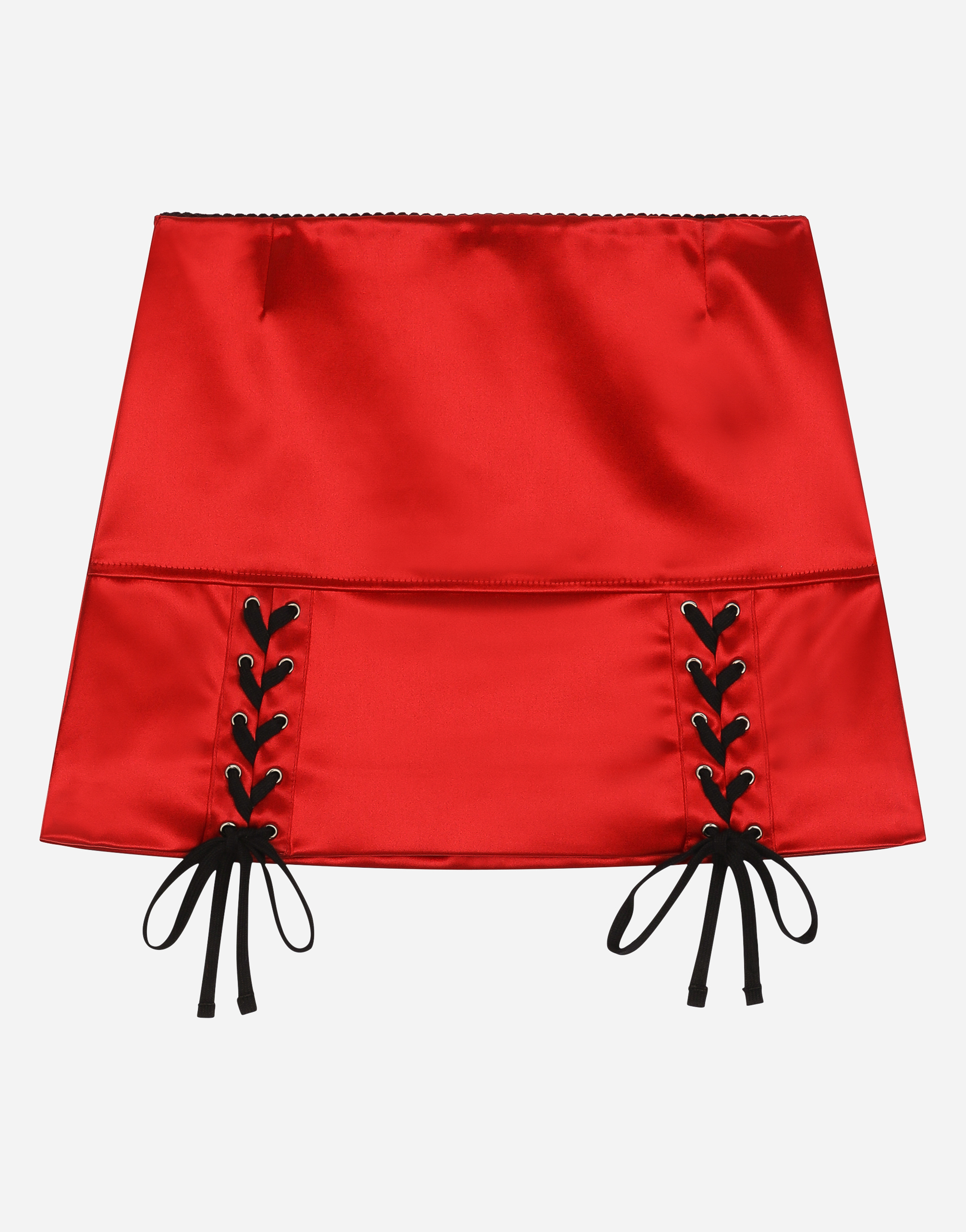 Satin miniskirt with laces and eyelets