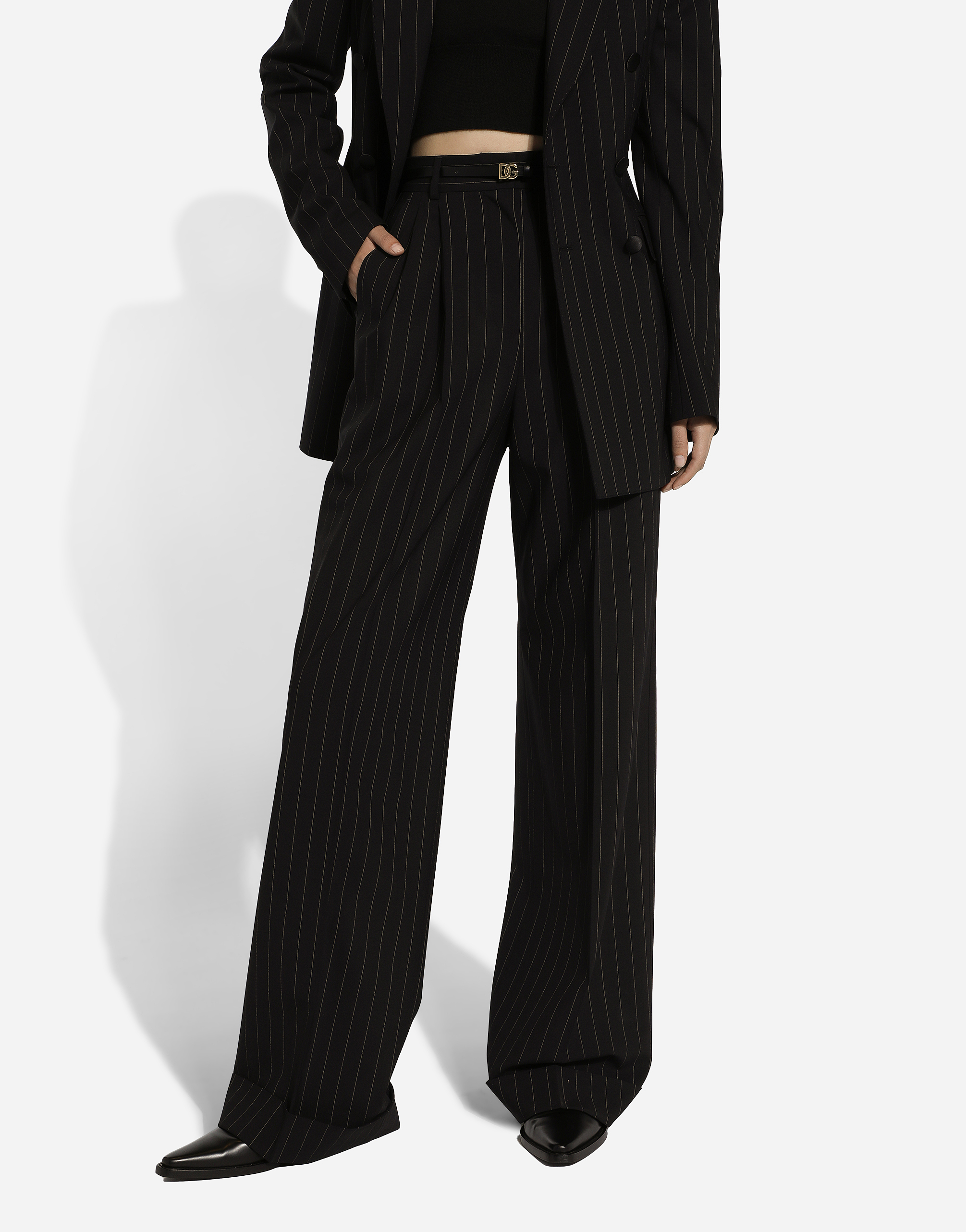 Shop Dolce & Gabbana Flared Pinstripe Wool Pants In Multicolor