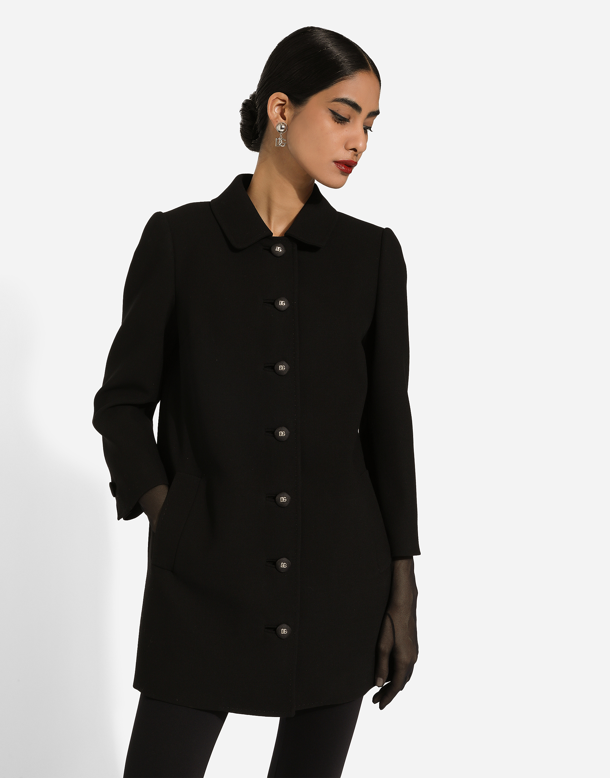 Shop Dolce & Gabbana Short Woolen Coat In Black