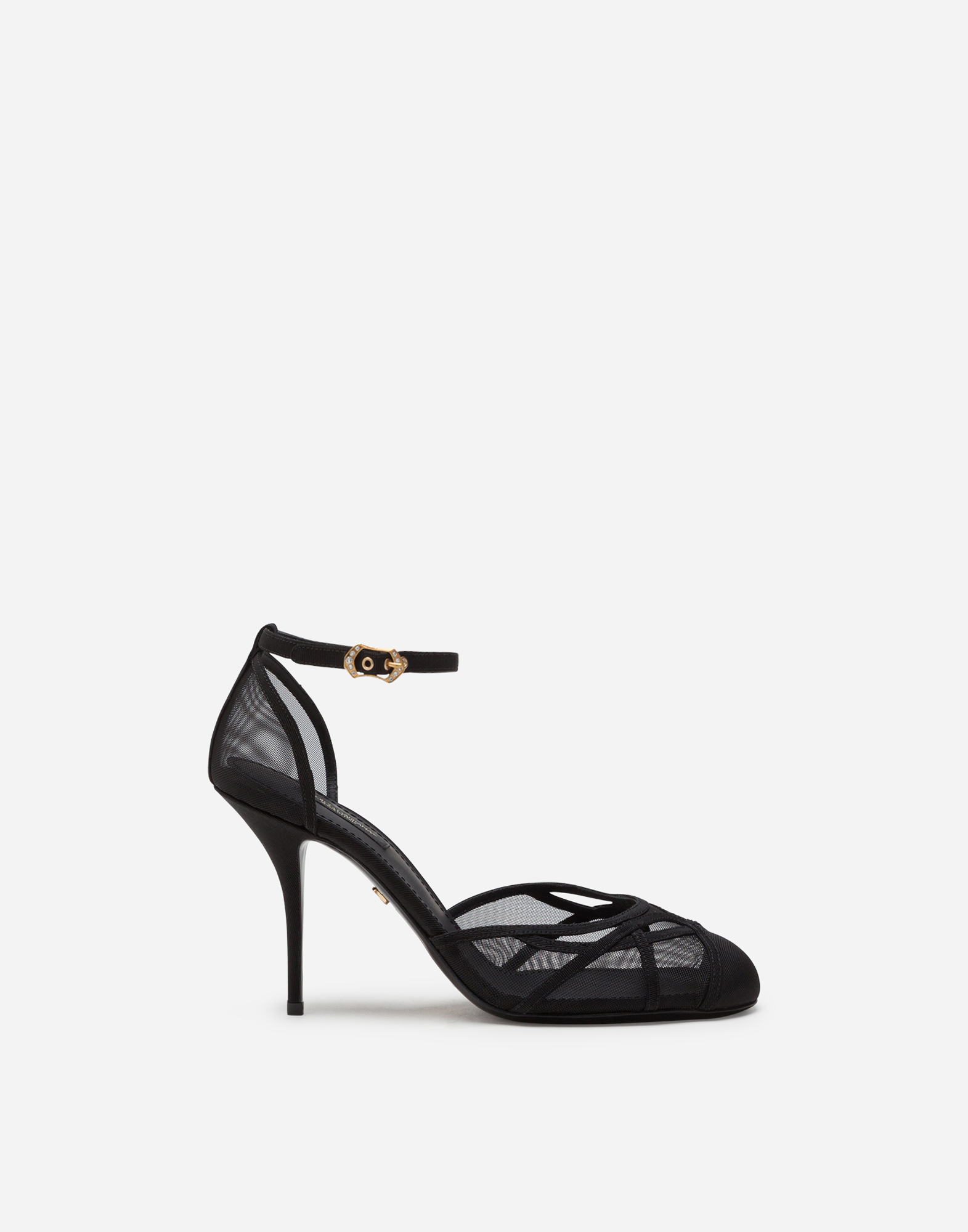 Ankle strap sandals in mesh and grosgrain