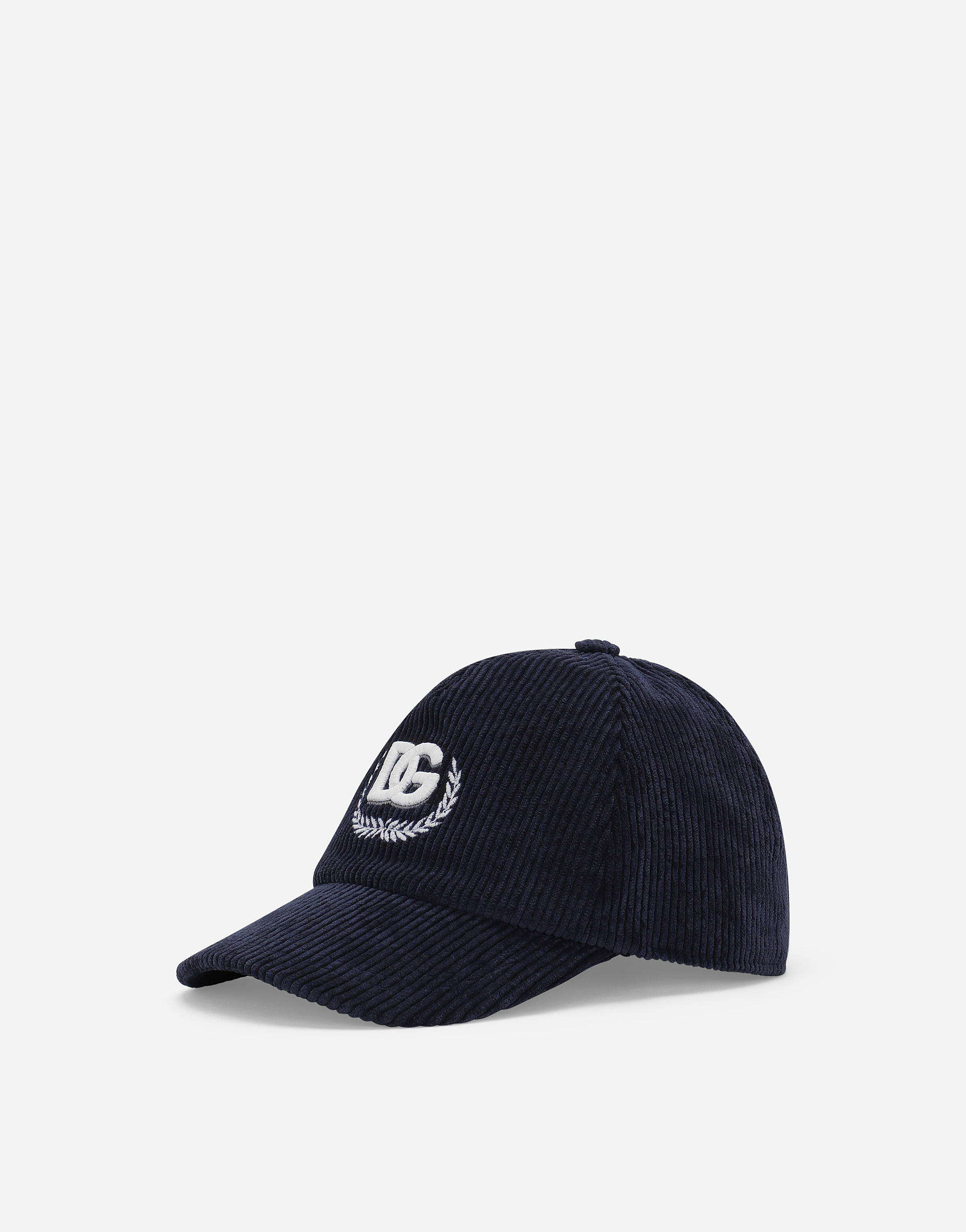 Shop Dolce & Gabbana Corduroy Baseball Cap With Dg Laurel Logo In Blue