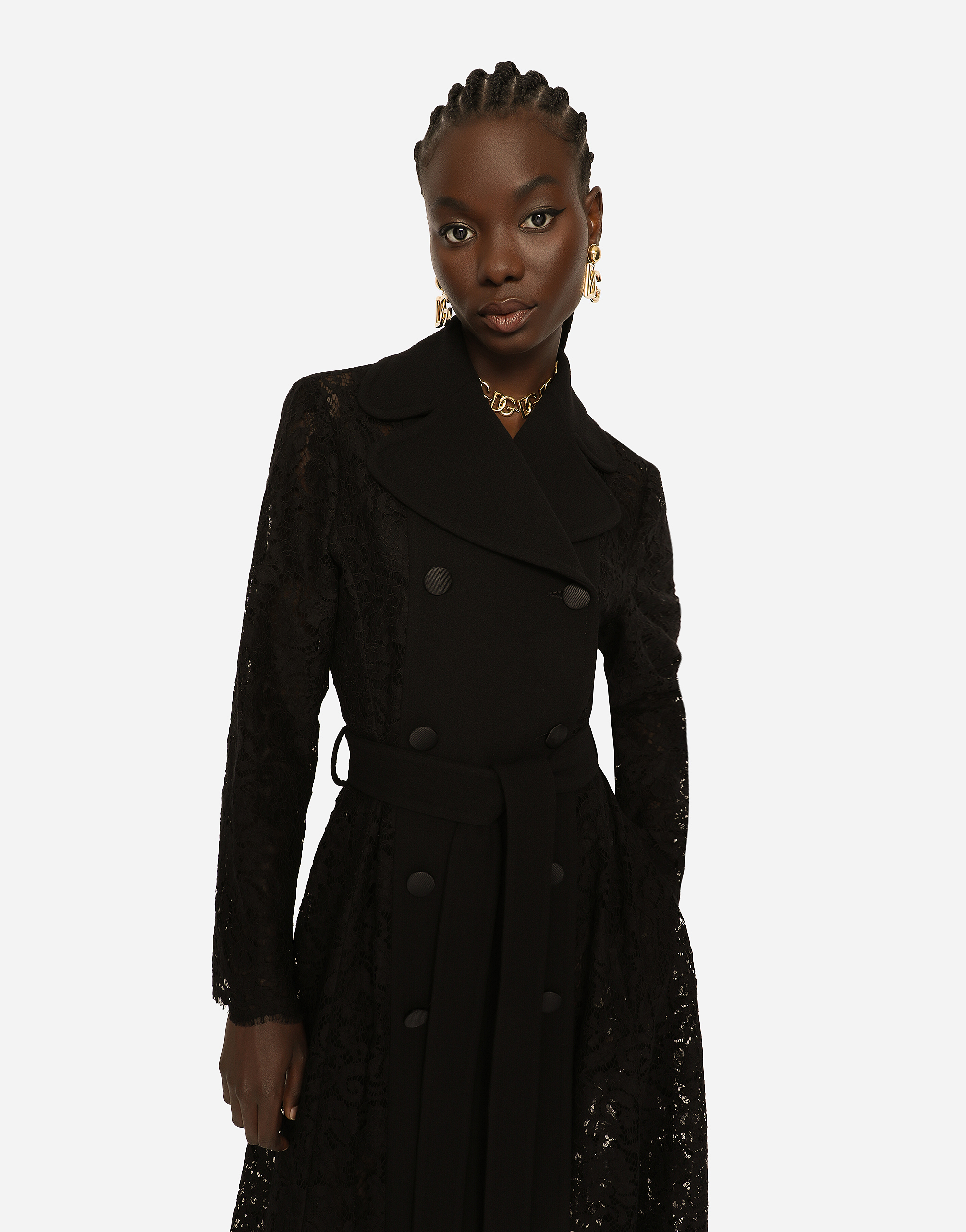 Manteau croisé en drap brossé Femme, Noir