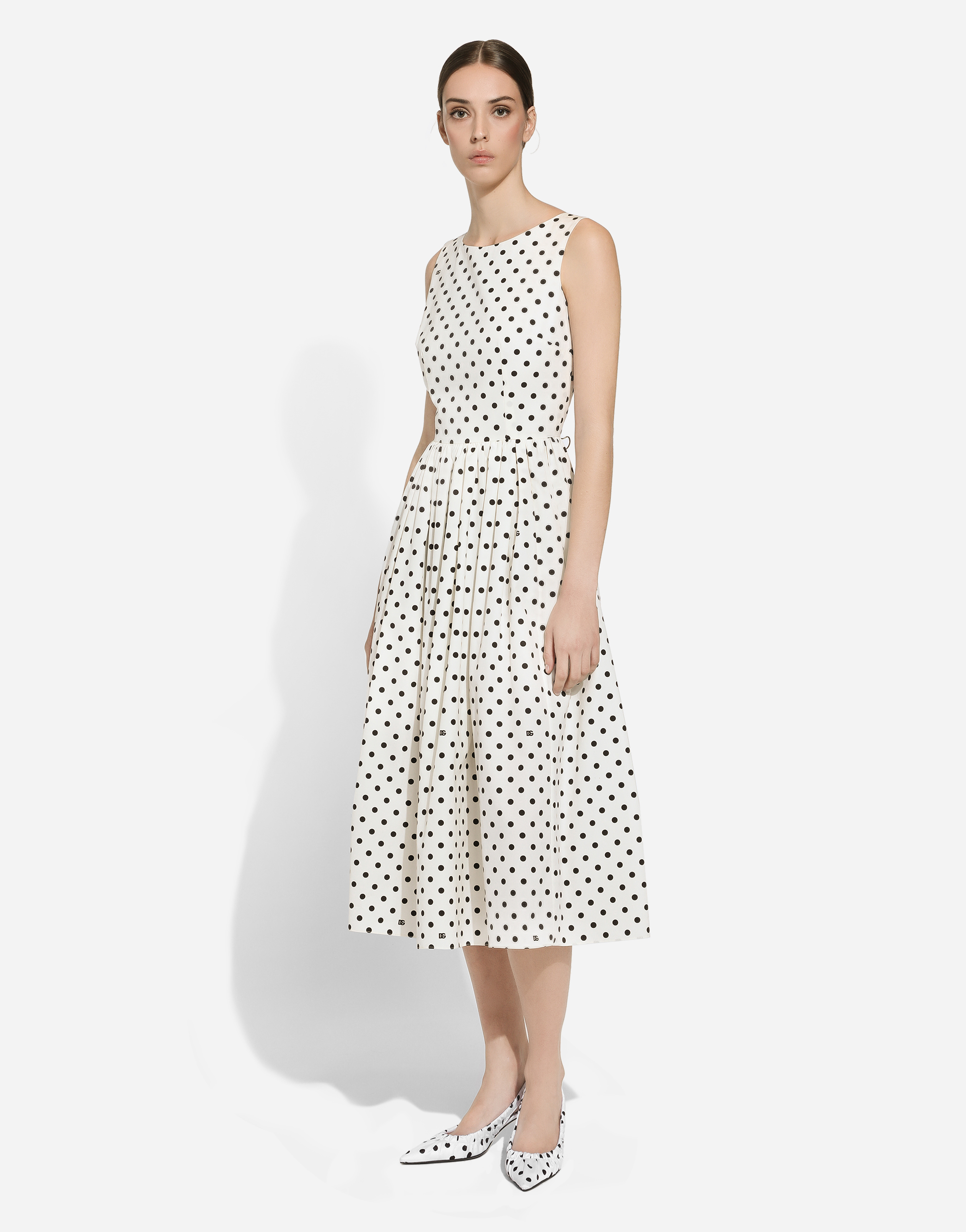 Shop Dolce & Gabbana Cotton Calf-length Circle Dress With Polka-dot Print In プリ