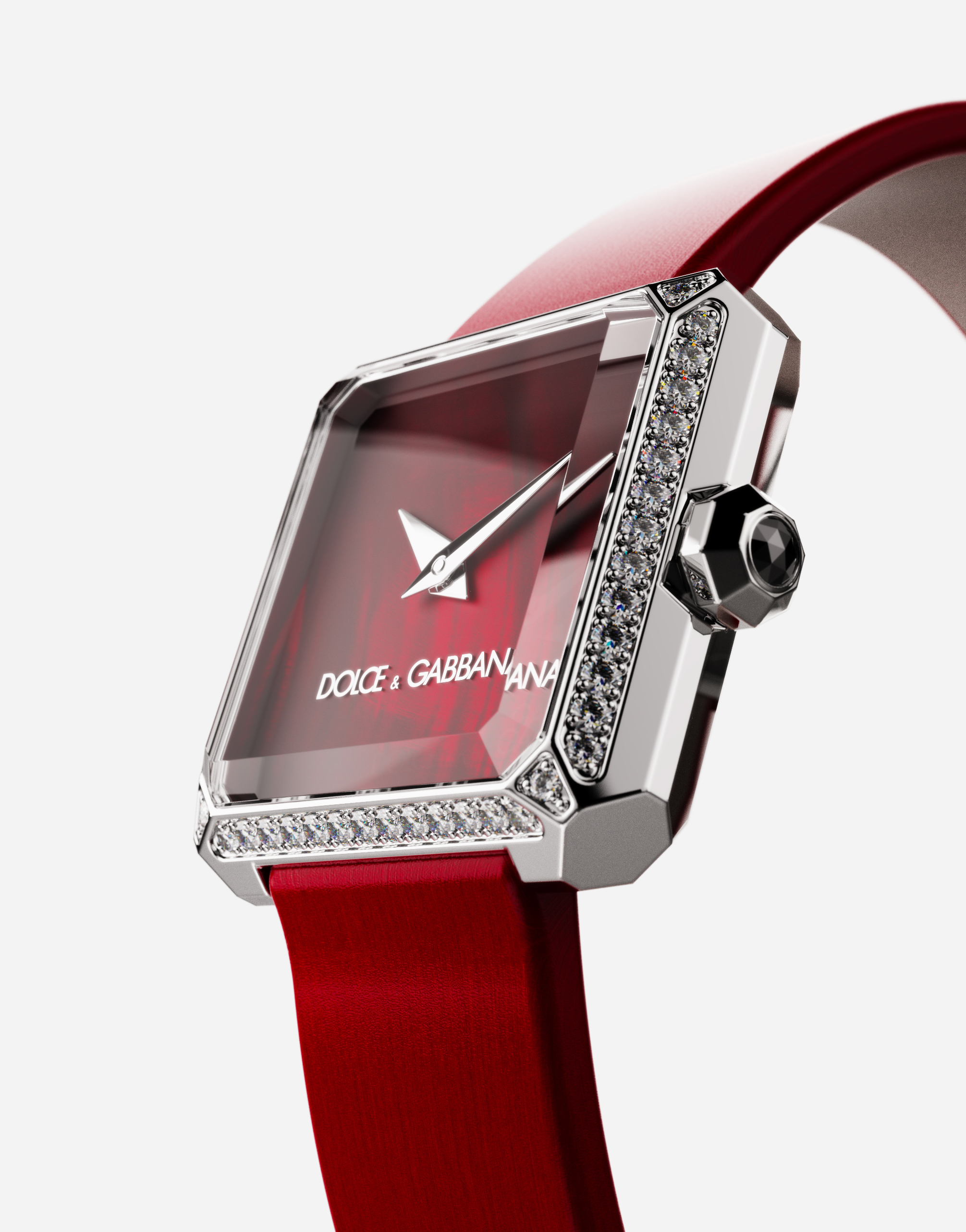 Sofia steel watch with colorless diamonds in Raspberry red for