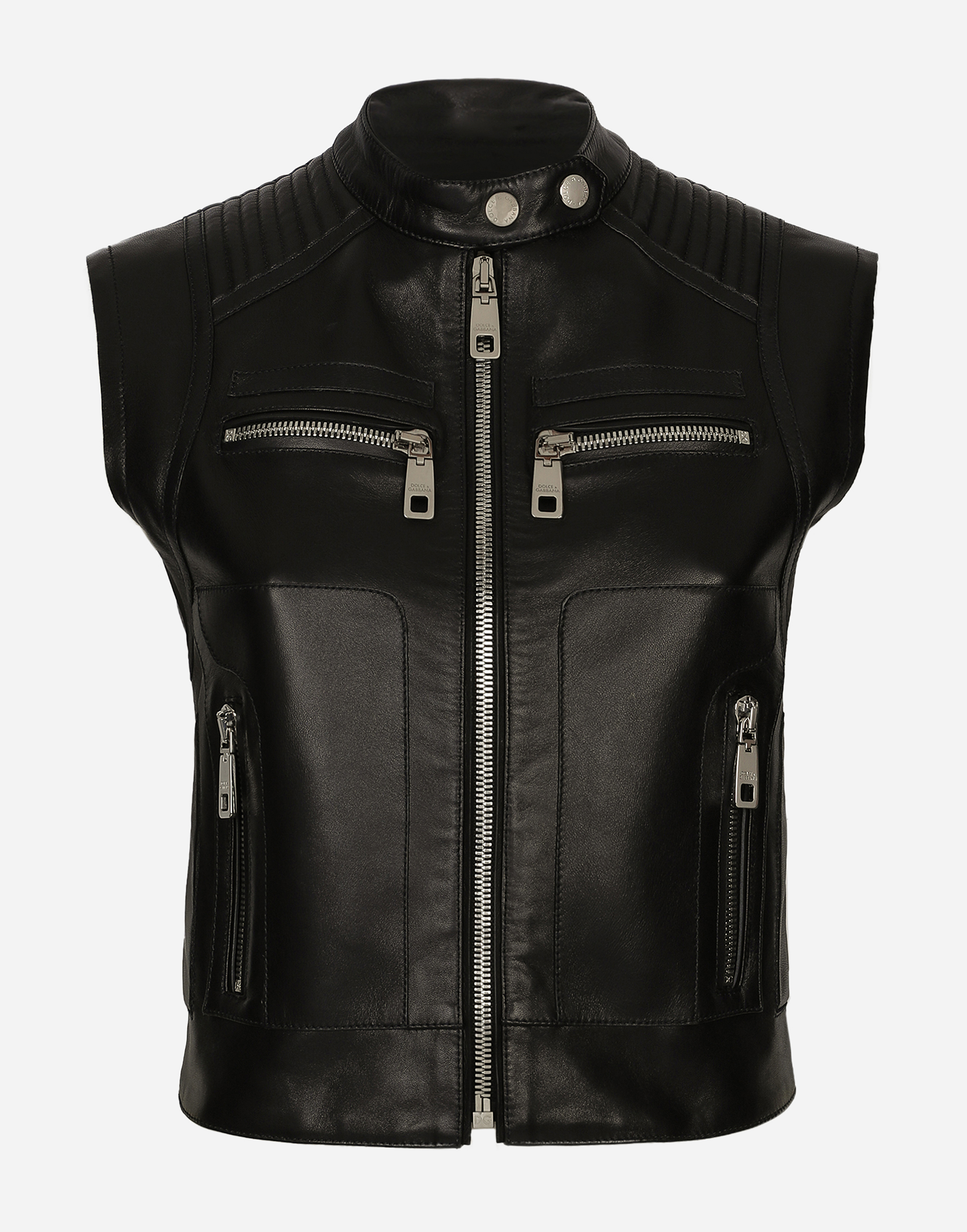 Zip-up leather vest in Black for Women | Dolce&Gabbana®