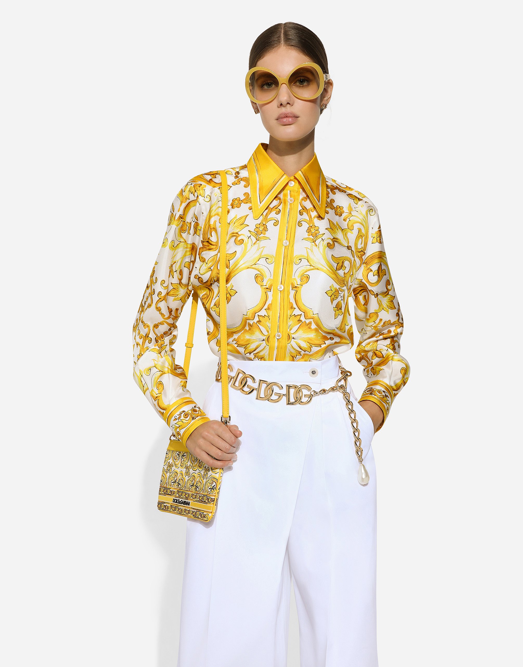 Shop Dolce & Gabbana Silk Twill Shirt With Majolica Print