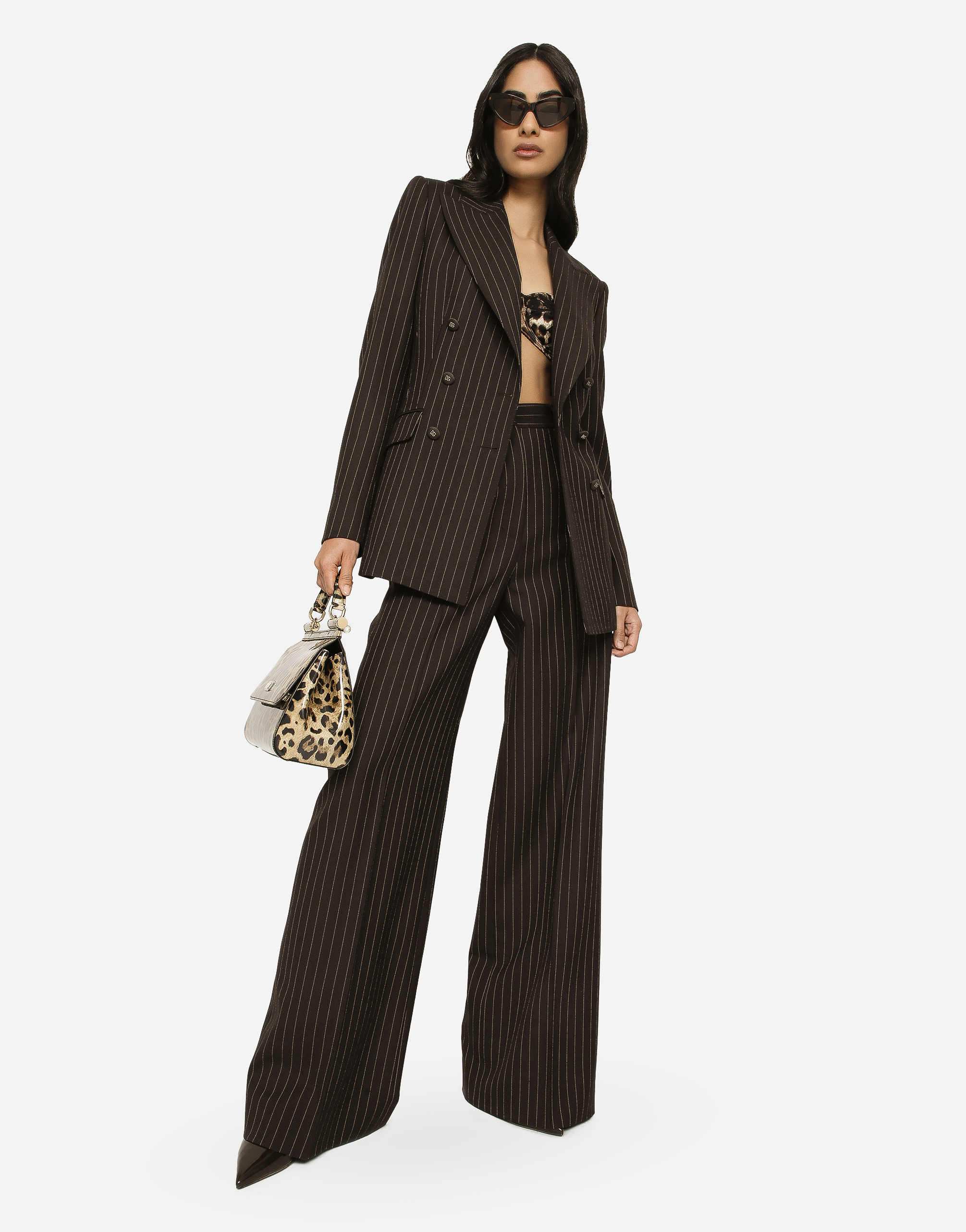 Shop Dolce & Gabbana Pinstripe Wool Palazzo Pants In Multicolor