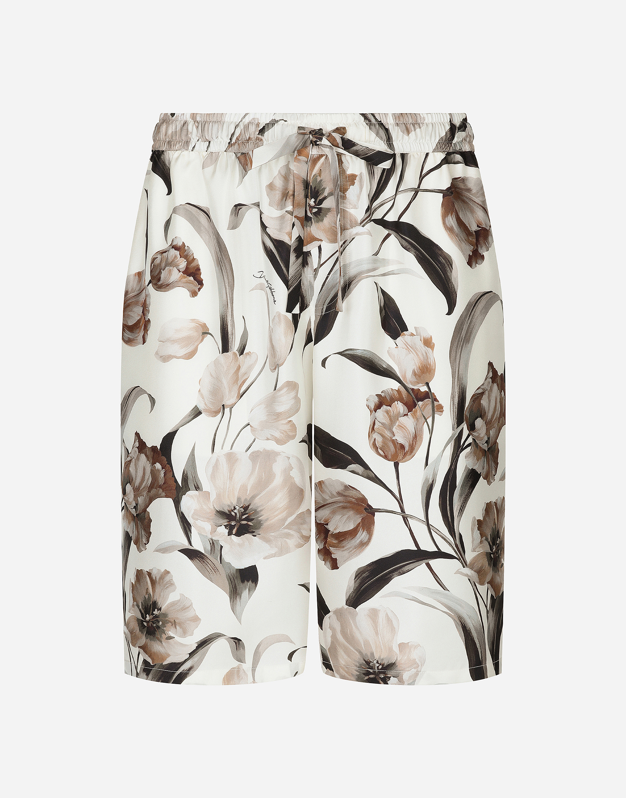 Floral-print silk jogging shorts