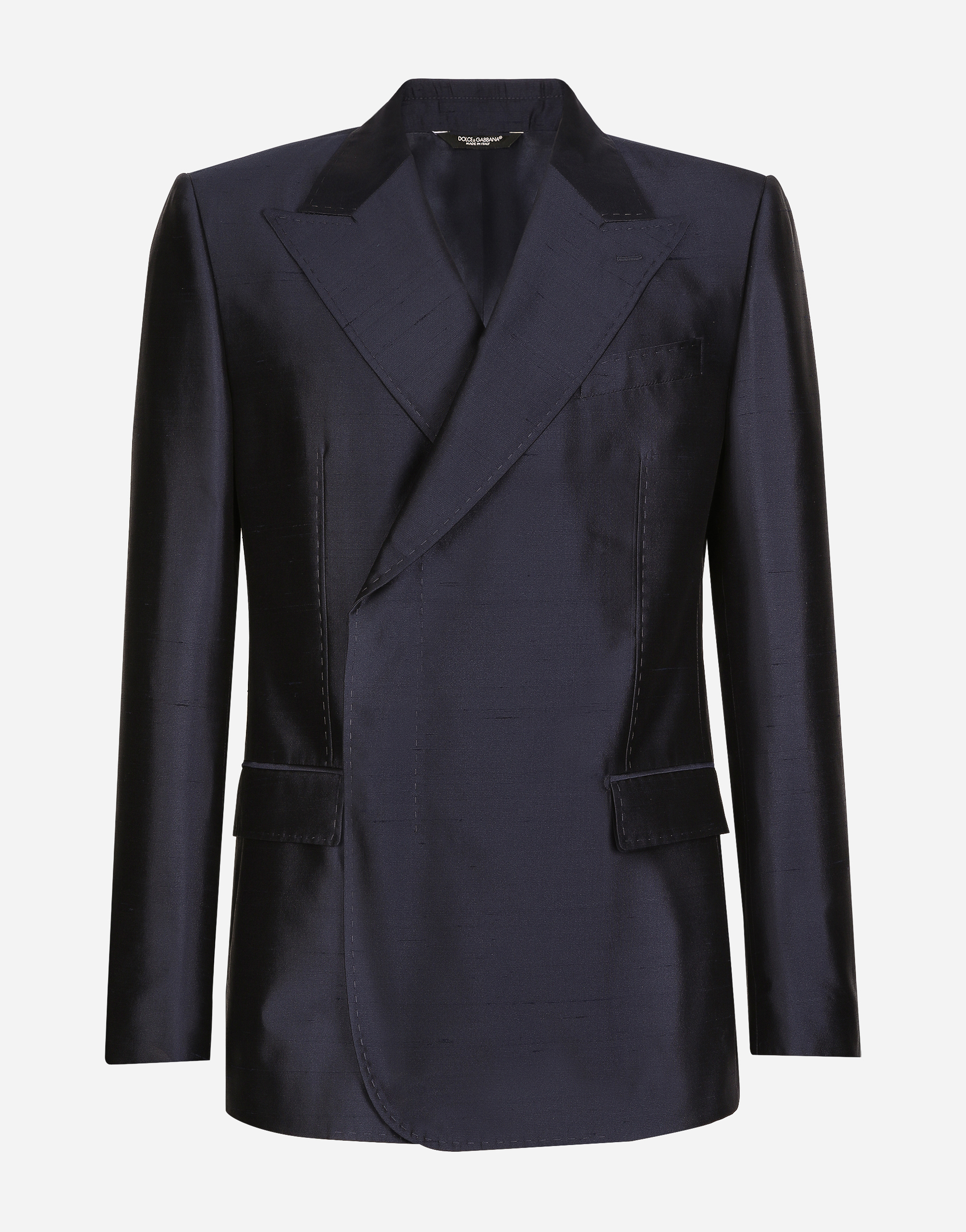 Dolce & Gabbana Double-breasted Shantung Silk Sicilia-fit Jacket In Blue