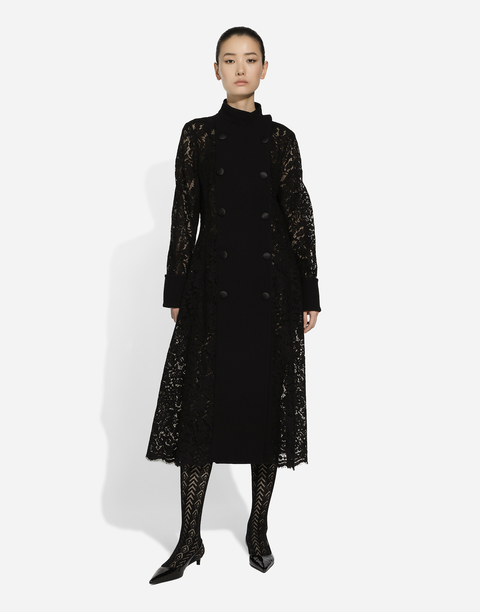 Shop Dolce & Gabbana Double-breasted Cordonetto Lace And Wool Crêpe Coat In Black