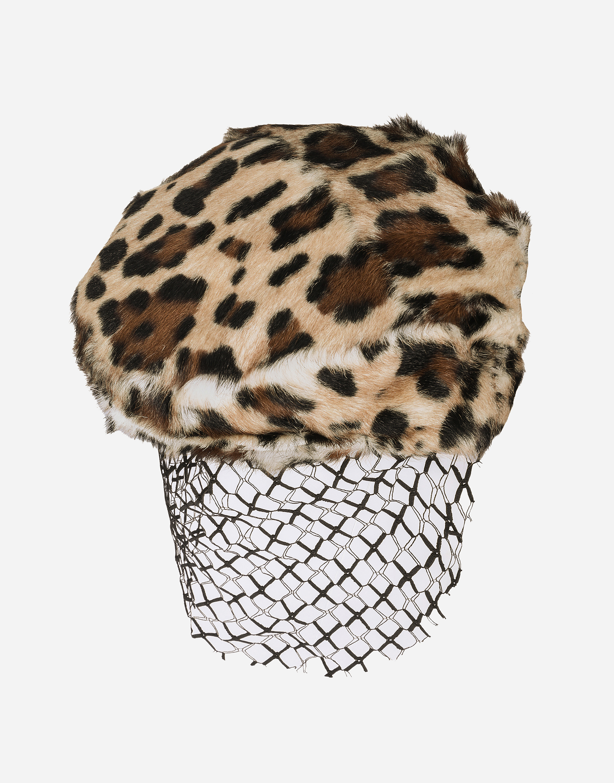 Shop Dolce & Gabbana Leopard-print Goatskin Flat Cap With Veil In Multicolor