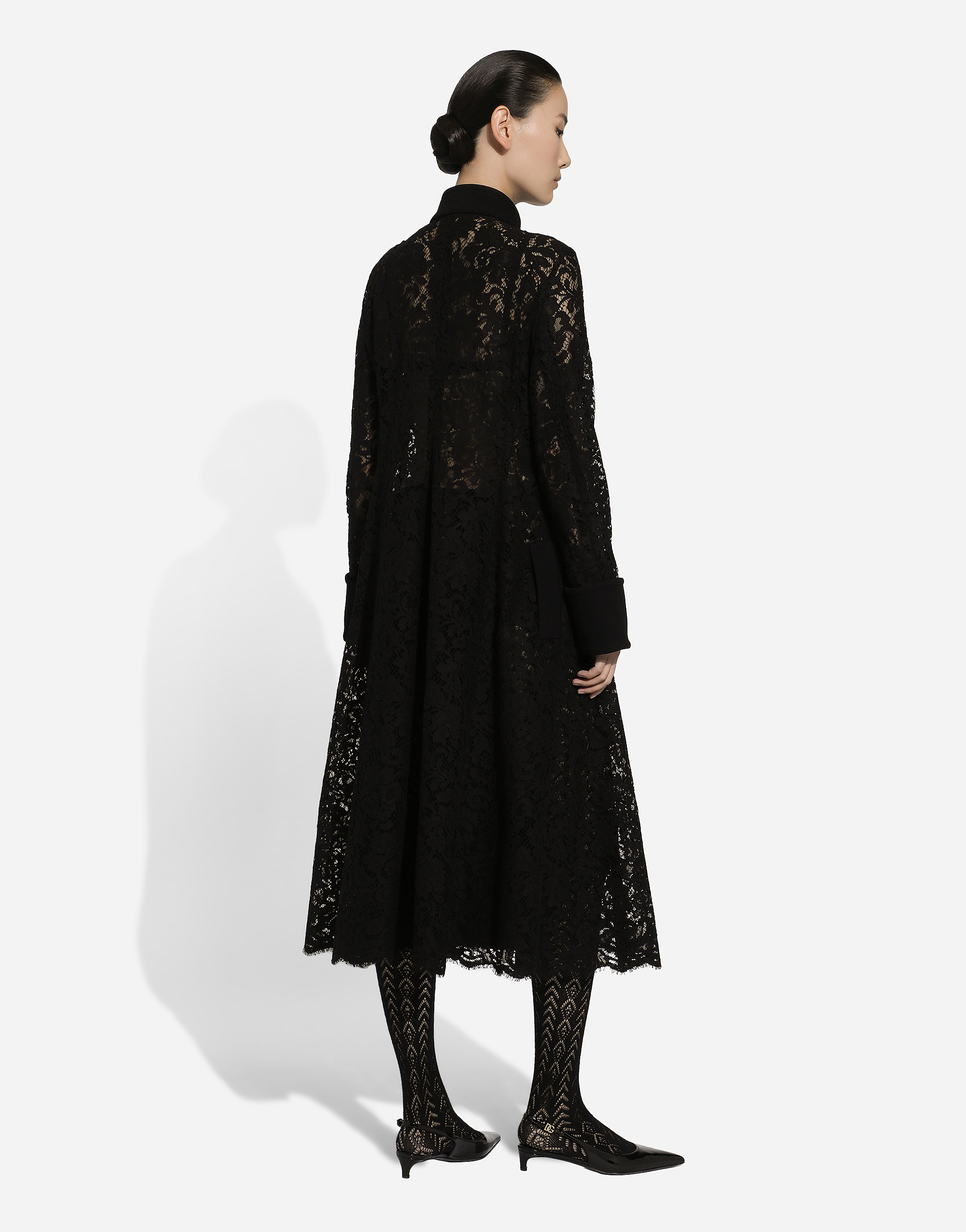 Shop Dolce & Gabbana Double-breasted Cordonetto Lace And Wool Crêpe Coat In Black