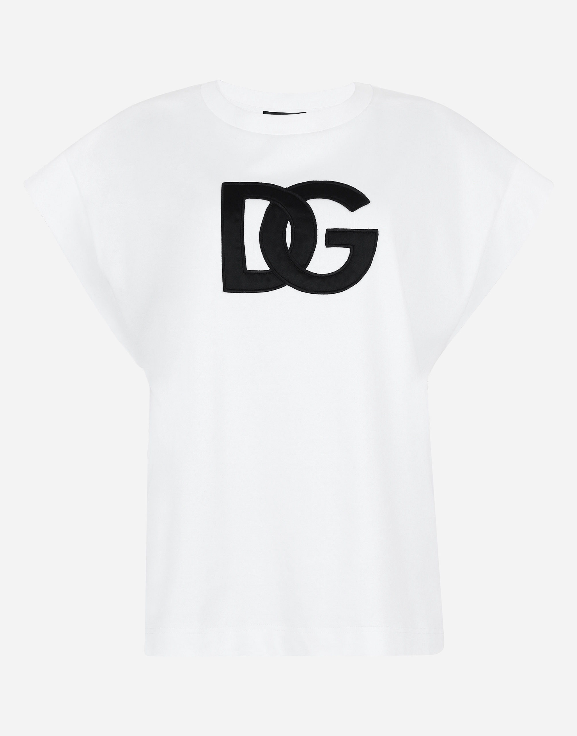 女士白Interlock T-shirt with satin DG patch | Dolce&Gabbana®