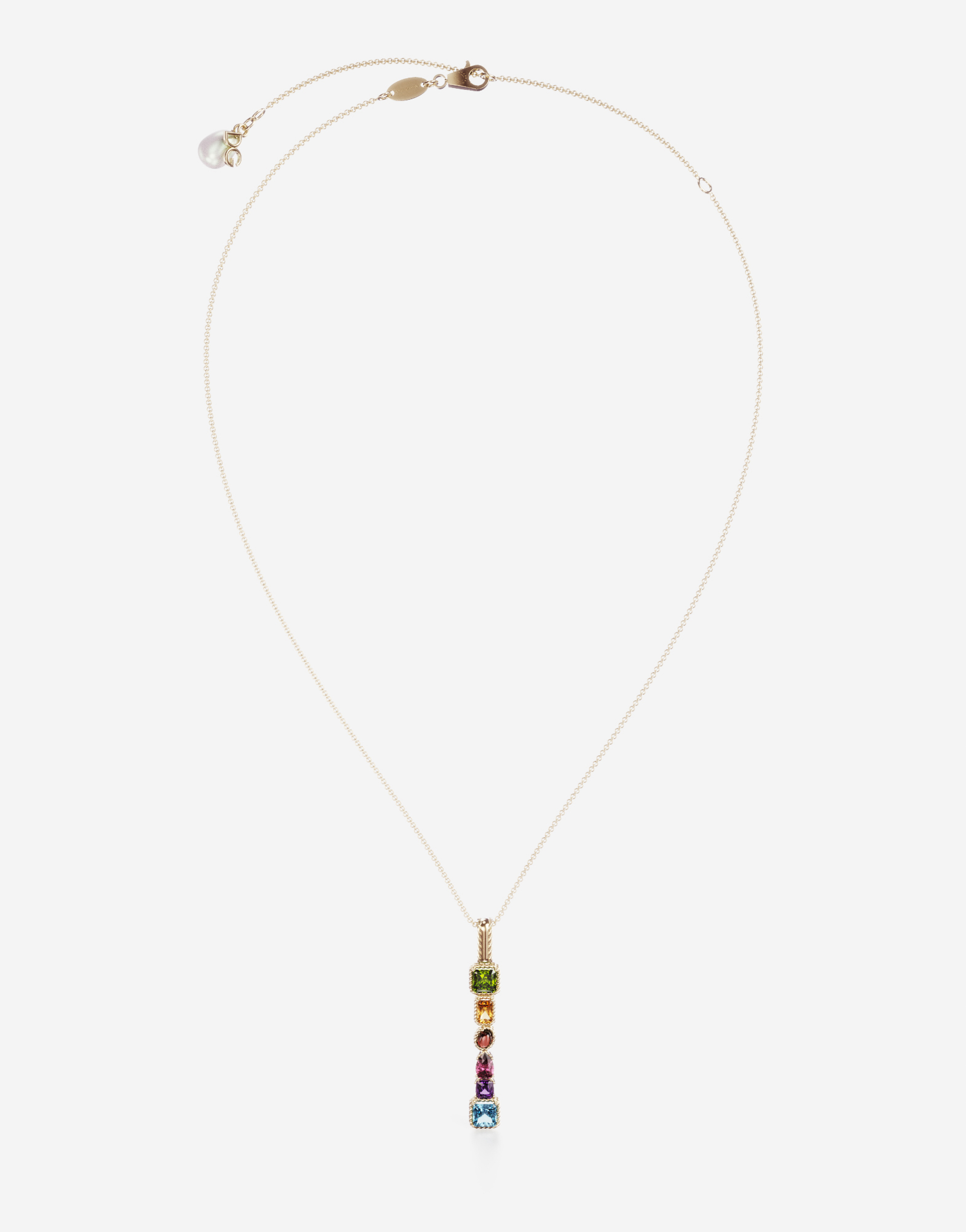 Rainbow alphabet I pendant in yellow gold with multicolor fine gems in ...