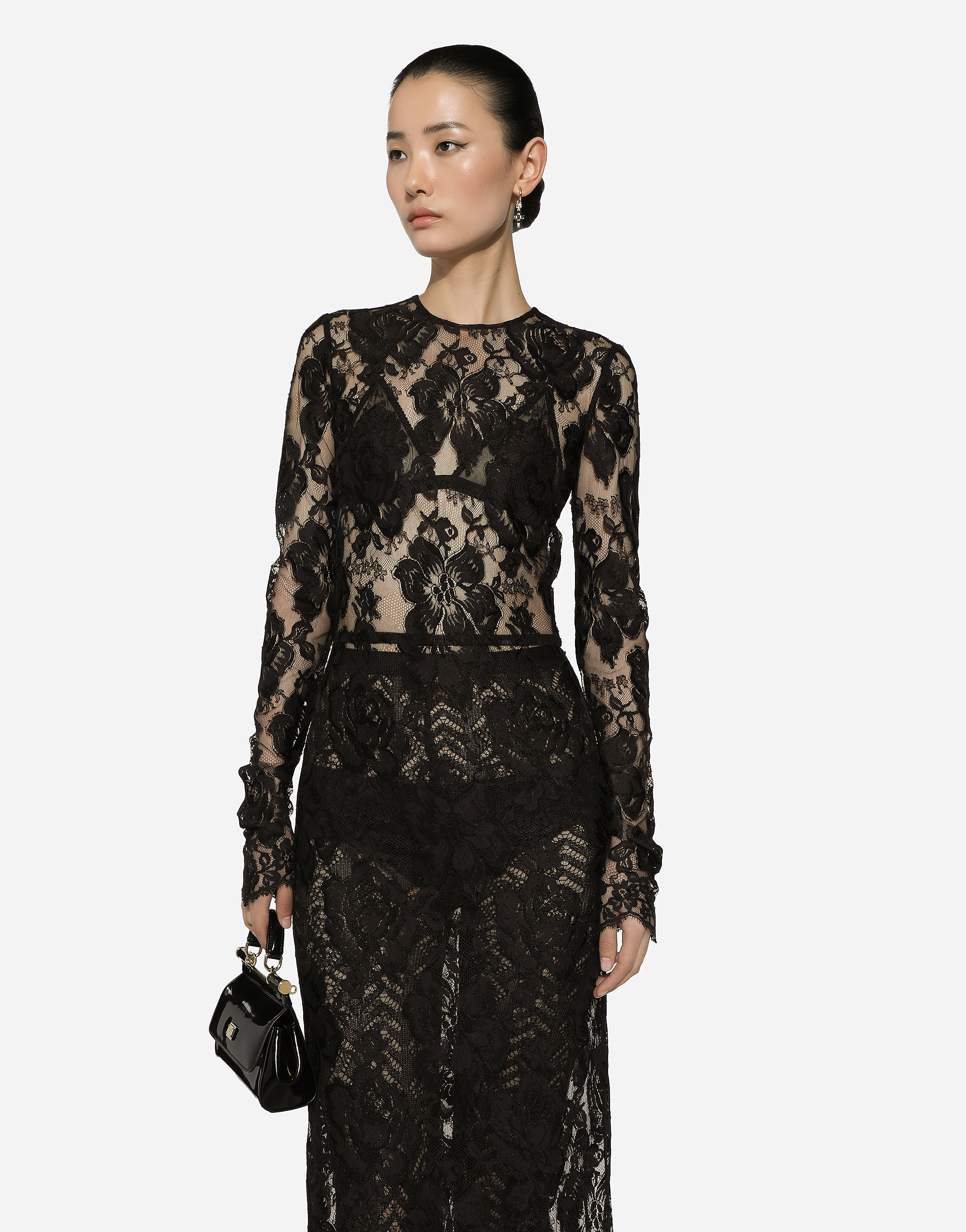 Shop Dolce & Gabbana Calf-length Floral Lace Dress In ブラック