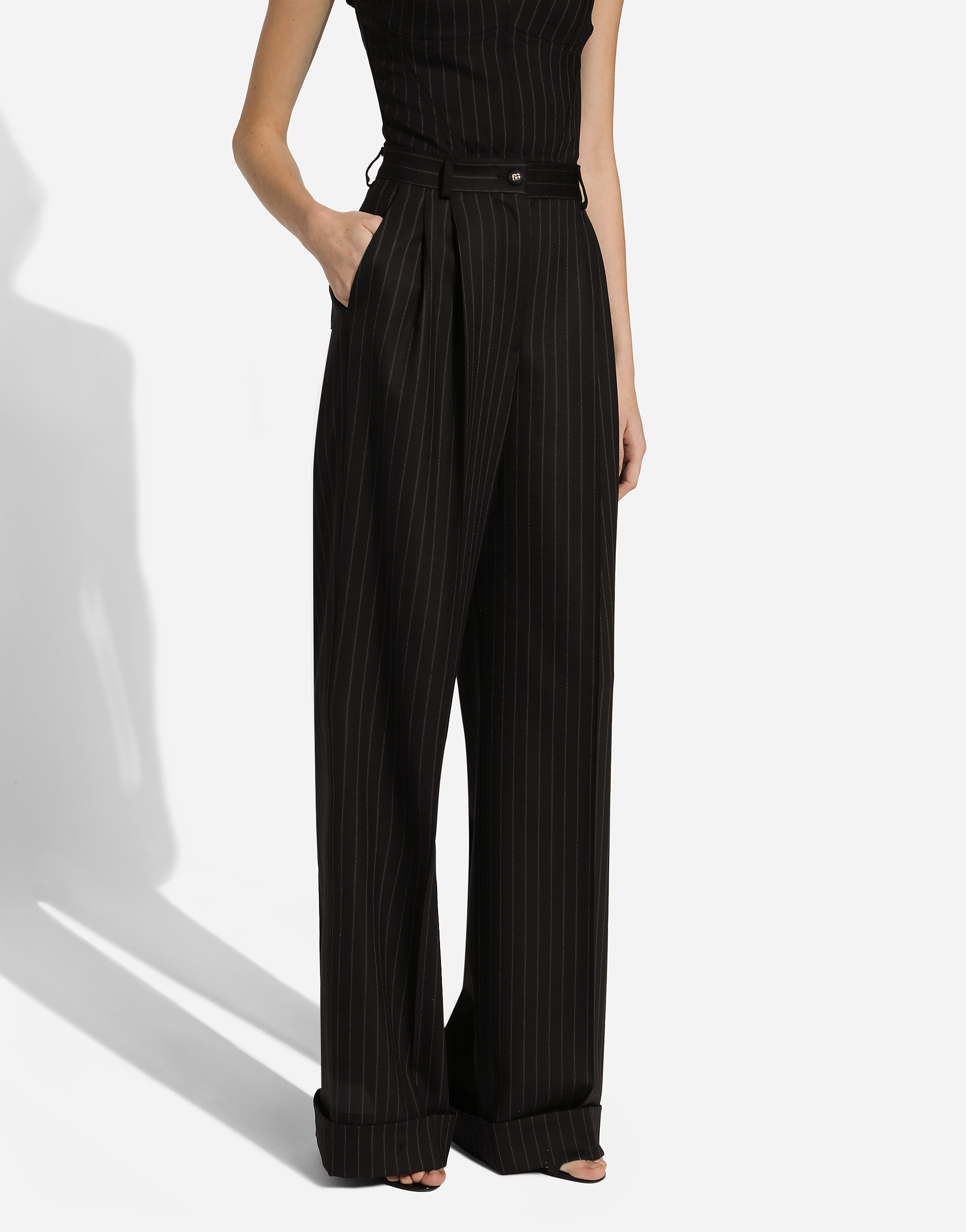 Flared pinstripe wool pants in Multicolor for | Dolce&Gabbana® US