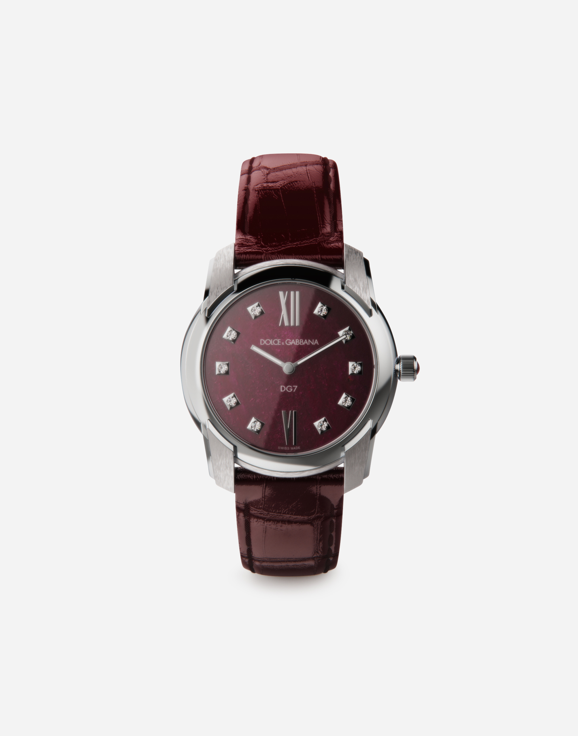 DG7 watch in steel with ruby and diamonds in Bordeaux for Women