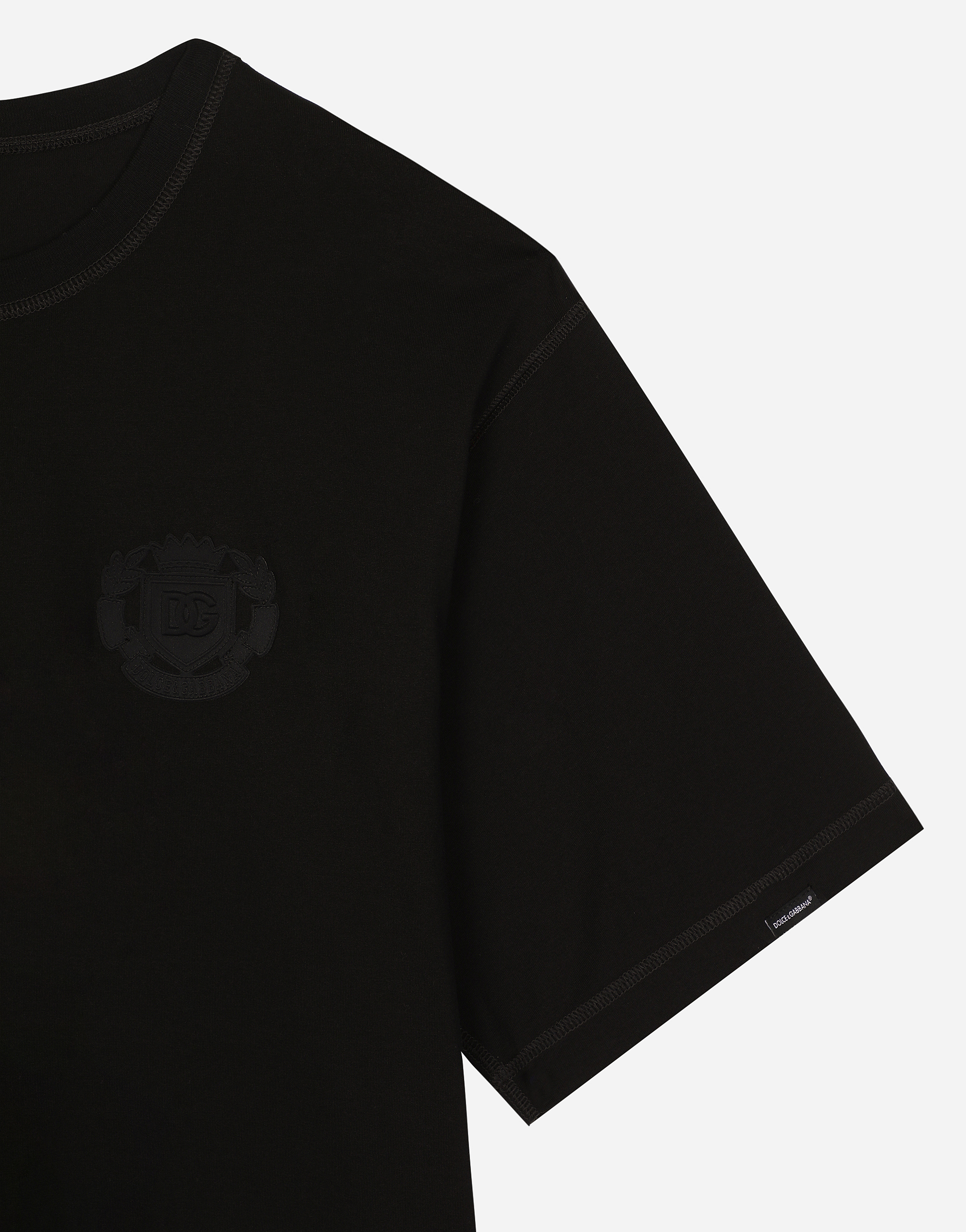 Shop Dolce & Gabbana Cotton T-shirt With Logo Embroidery In Black