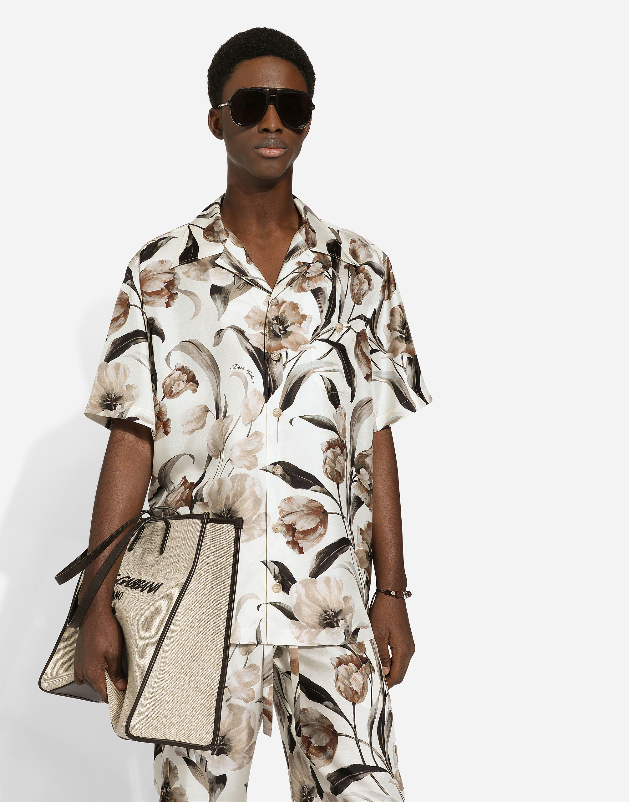 Shop Dolce & Gabbana Silk Hawaiian Shirt With Tulip Print