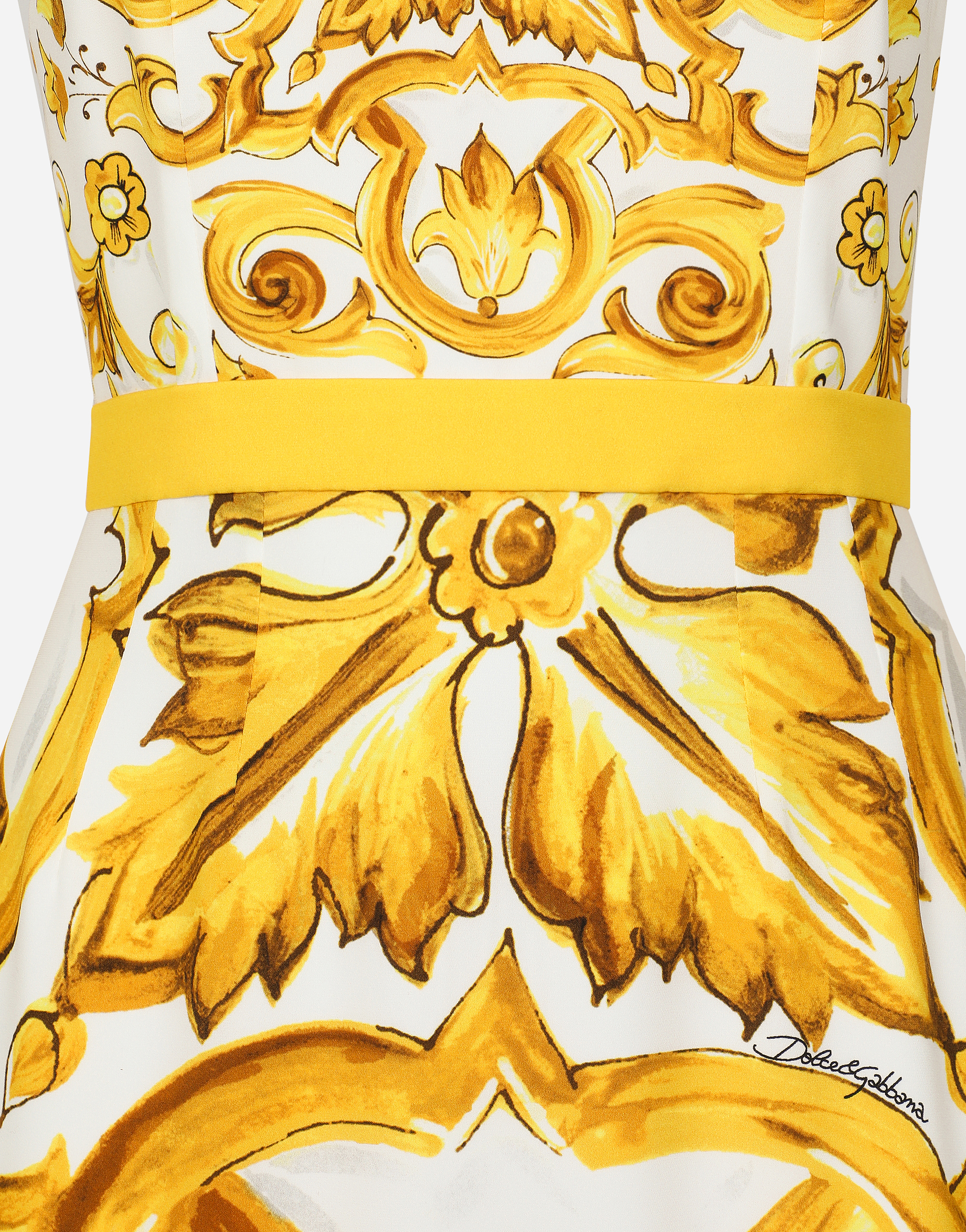 Shop Dolce & Gabbana Charmeuse Calf-length Sheath Dress With Majolica Print