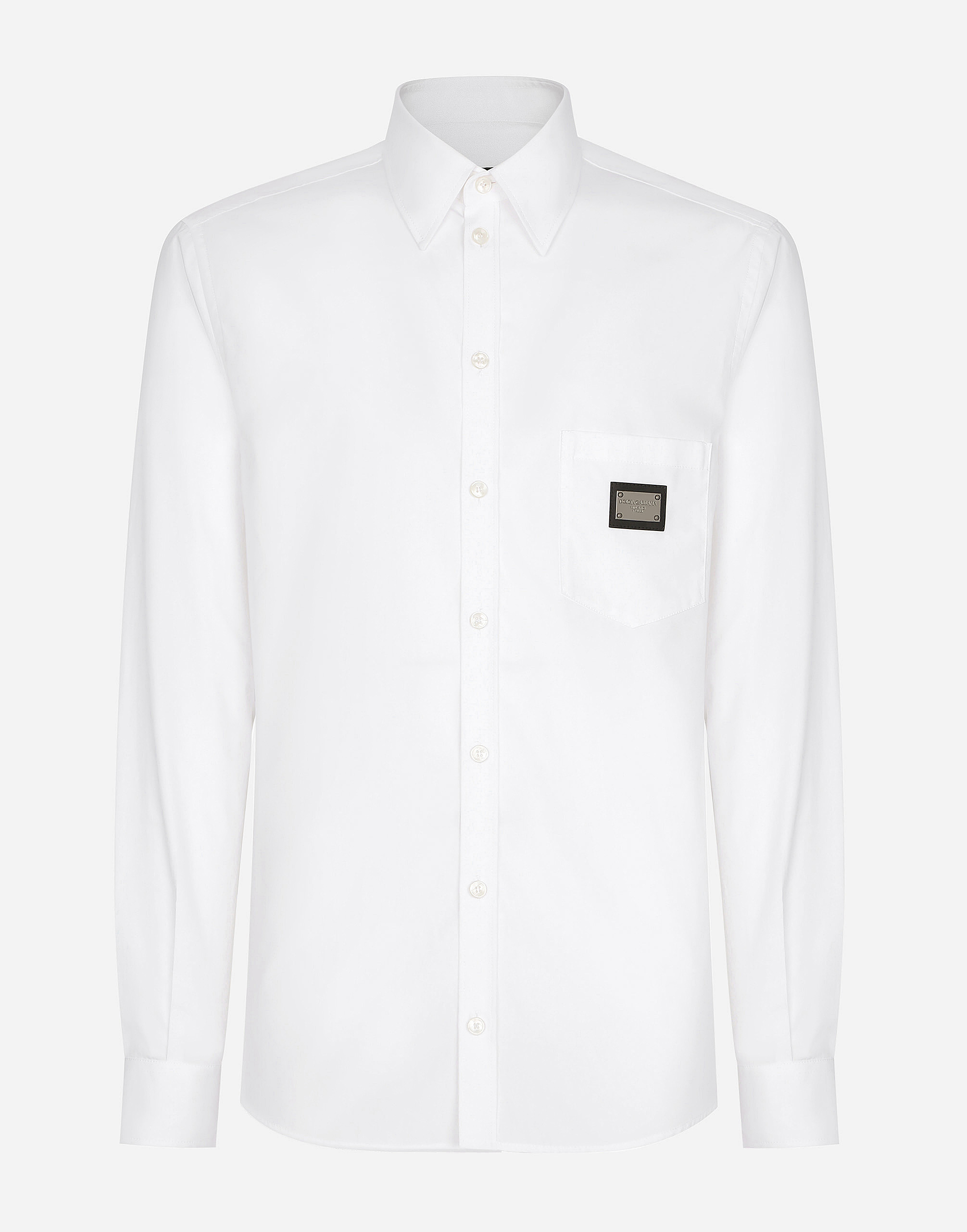 Cotton Martini-fit shirt with branded tag in White for Men | Dolce&Gabbana®