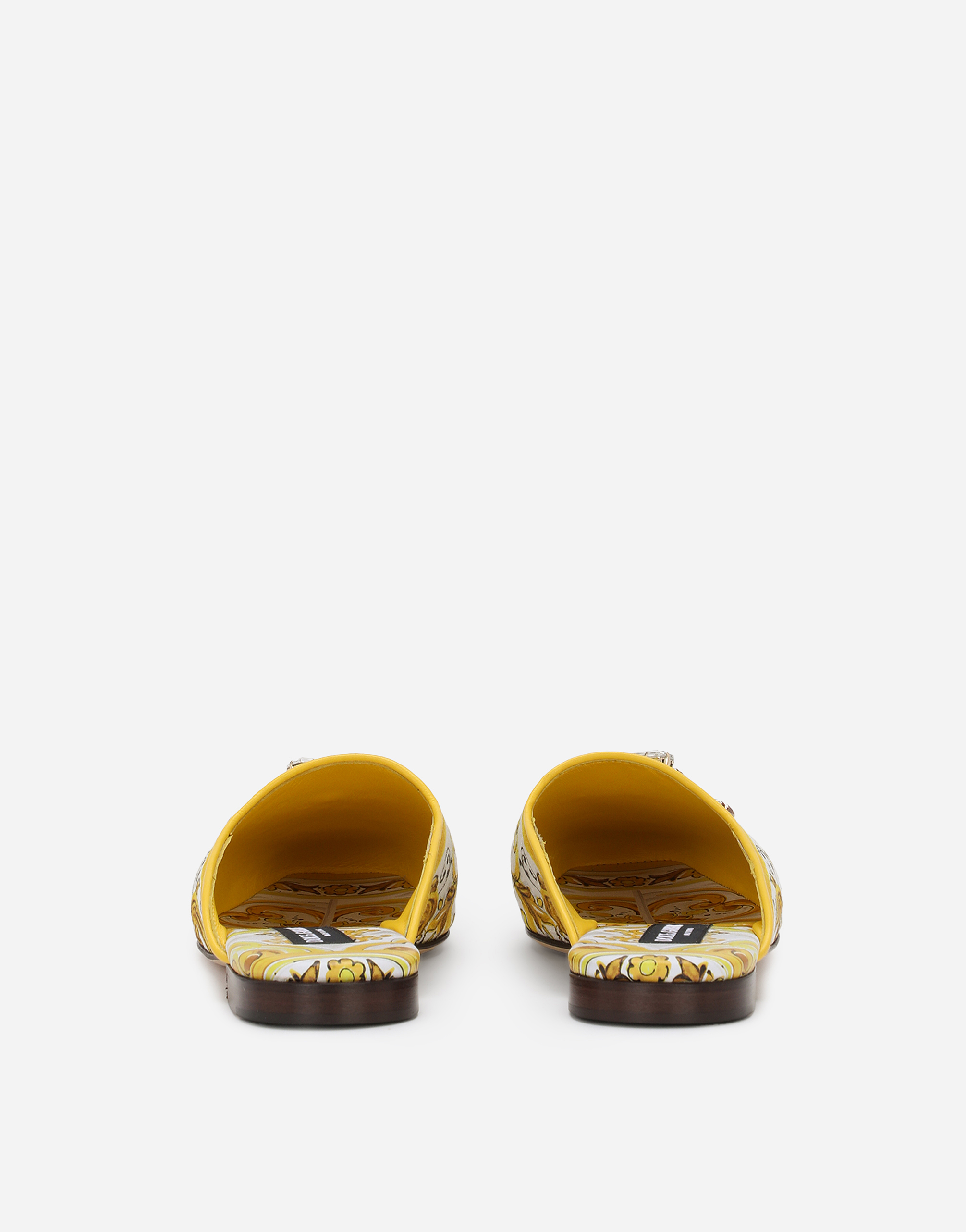 Shop Dolce & Gabbana Majolica-print Brocade Mules With Embroidery In Giallo