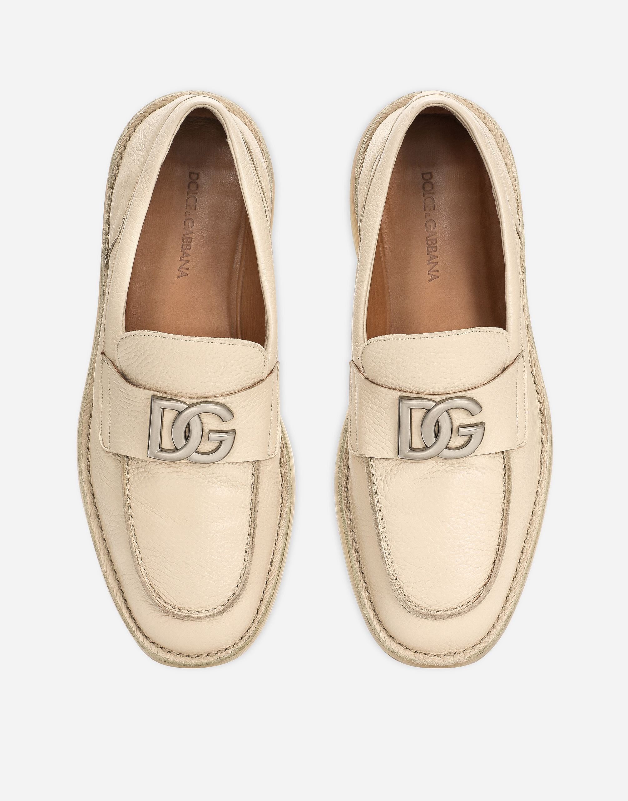 Shop Dolce & Gabbana Deerskin Loafers In Beige