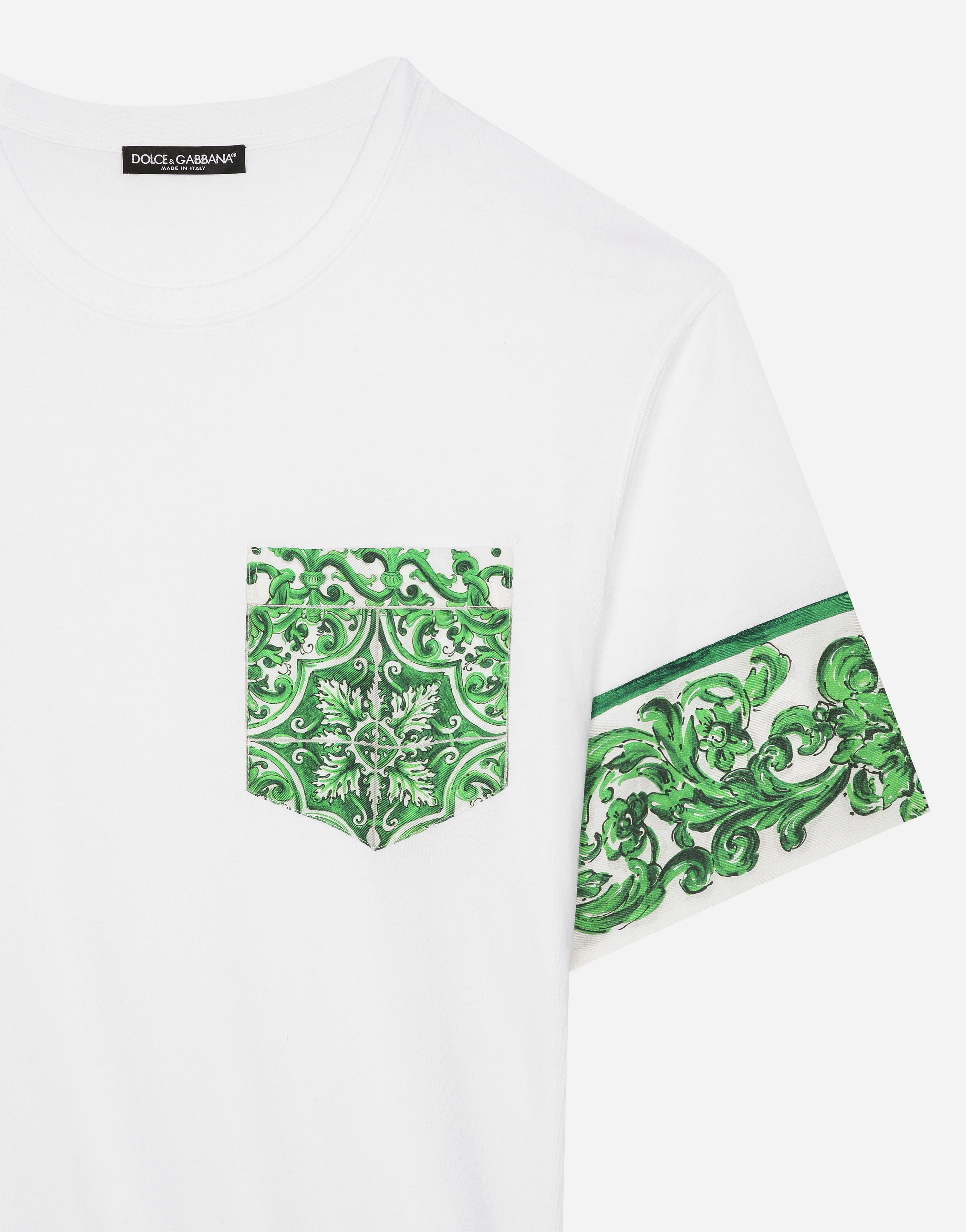 Shop Dolce & Gabbana Cotton T-shirt With Majolica-print Breast Pocket In White