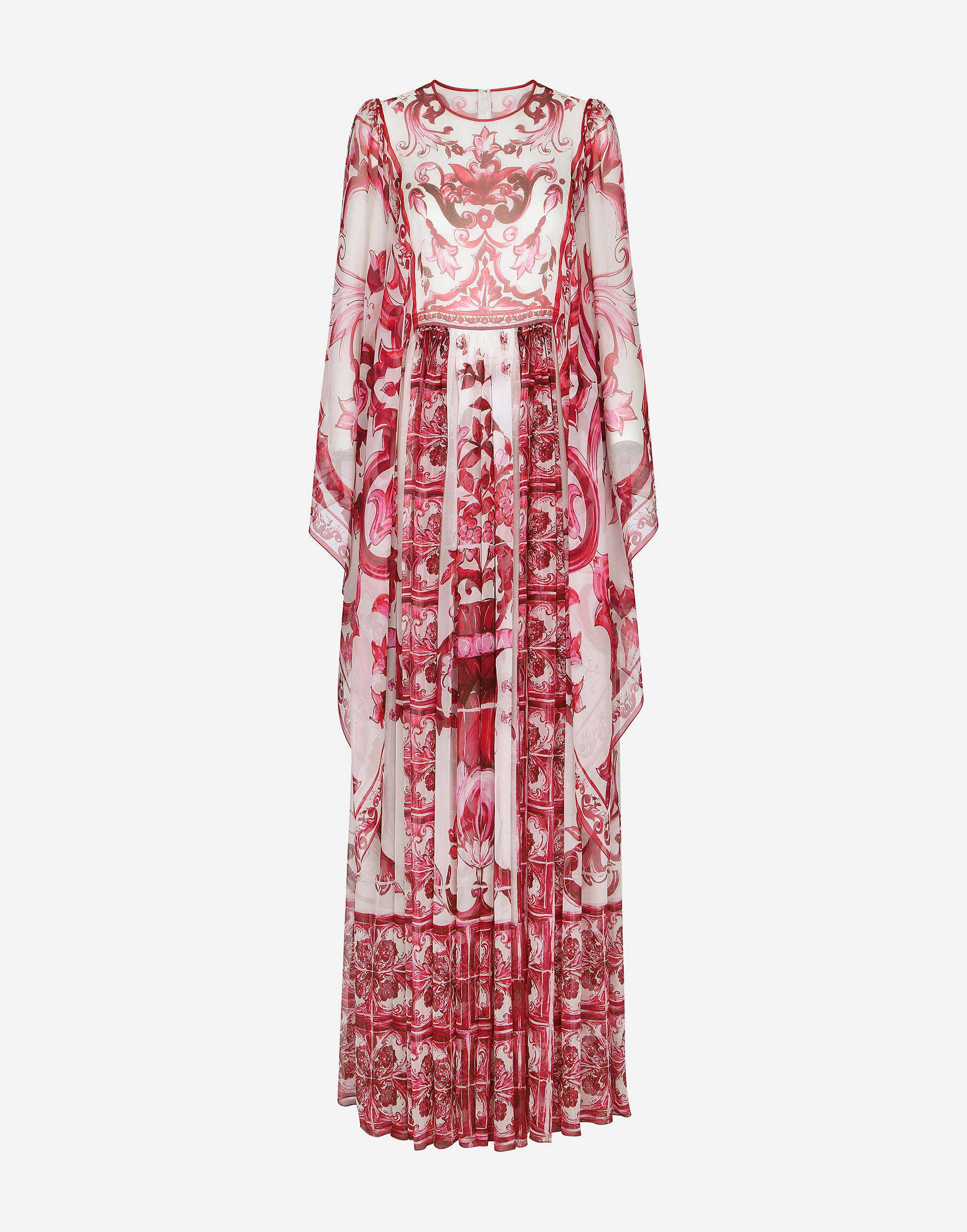 Shop Dolce & Gabbana Long Majolica-print Chiffon Dress In Multicolor