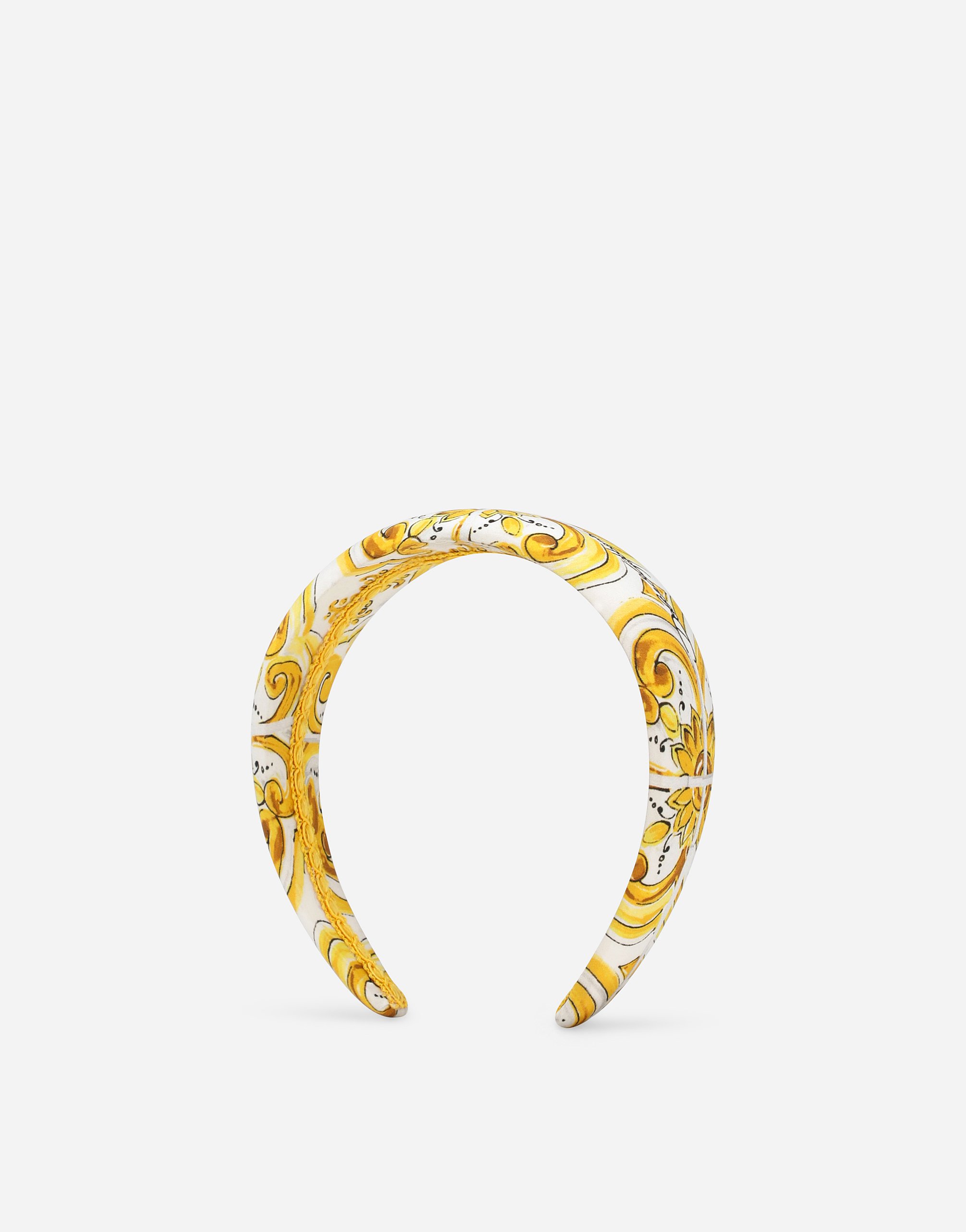 Shop Dolce & Gabbana Twill Hairband With Yellow Majolica Print