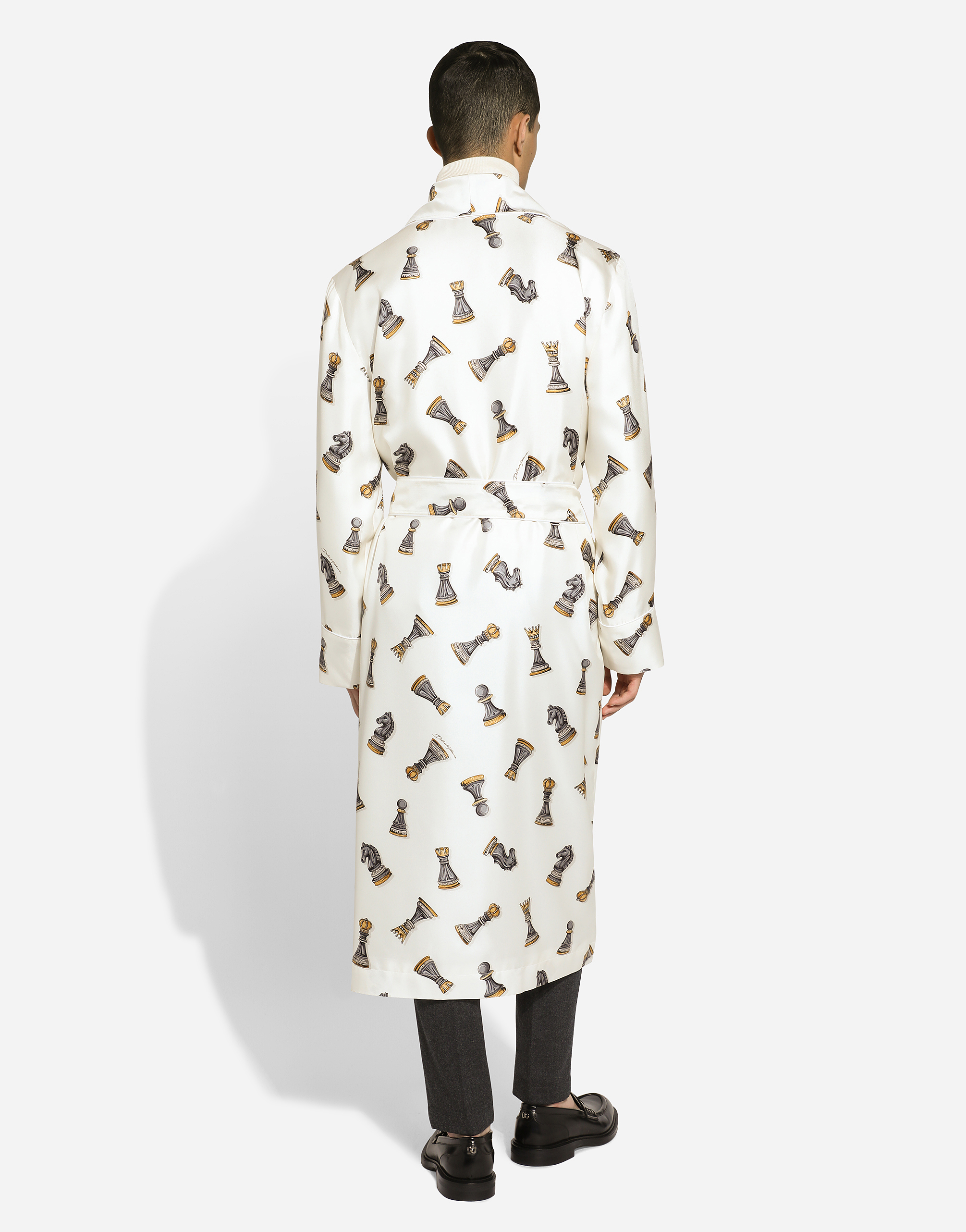 Shop Dolce & Gabbana Silk Twill Robe With Chess-piece Print