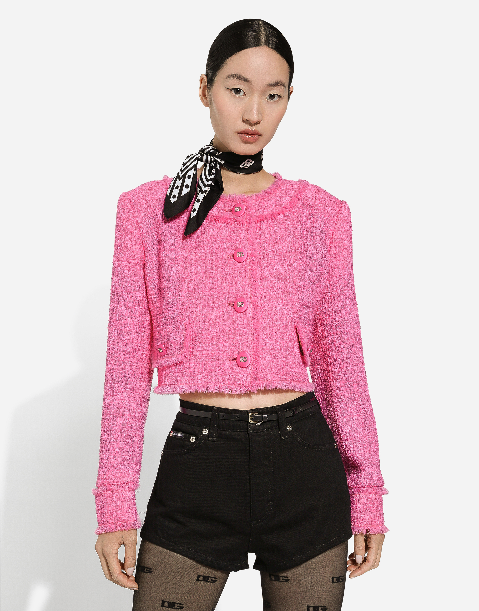 Shop Dolce & Gabbana Short Raschel Tweed Jacket In Pink