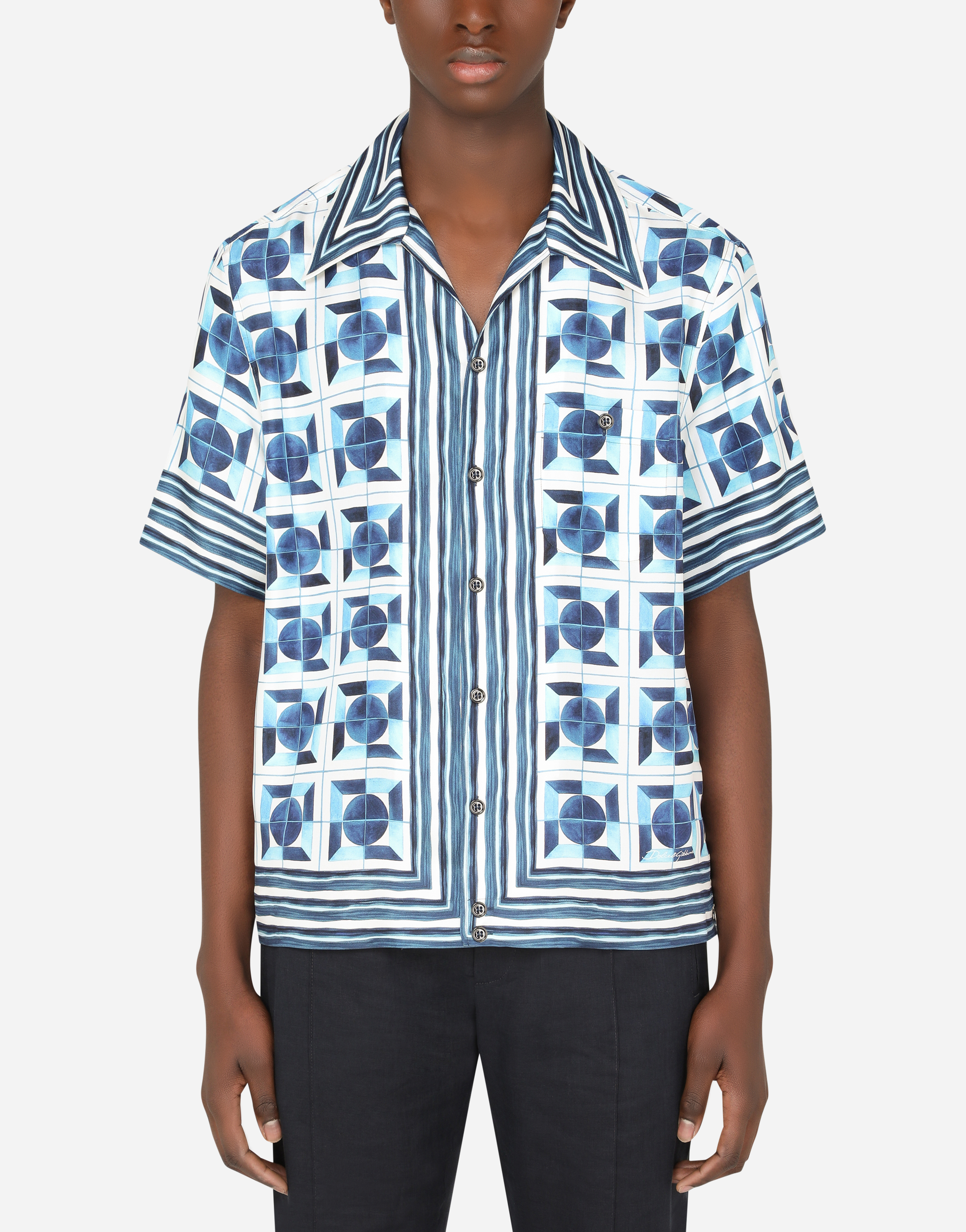Silk majolica-print hawaiian shirt