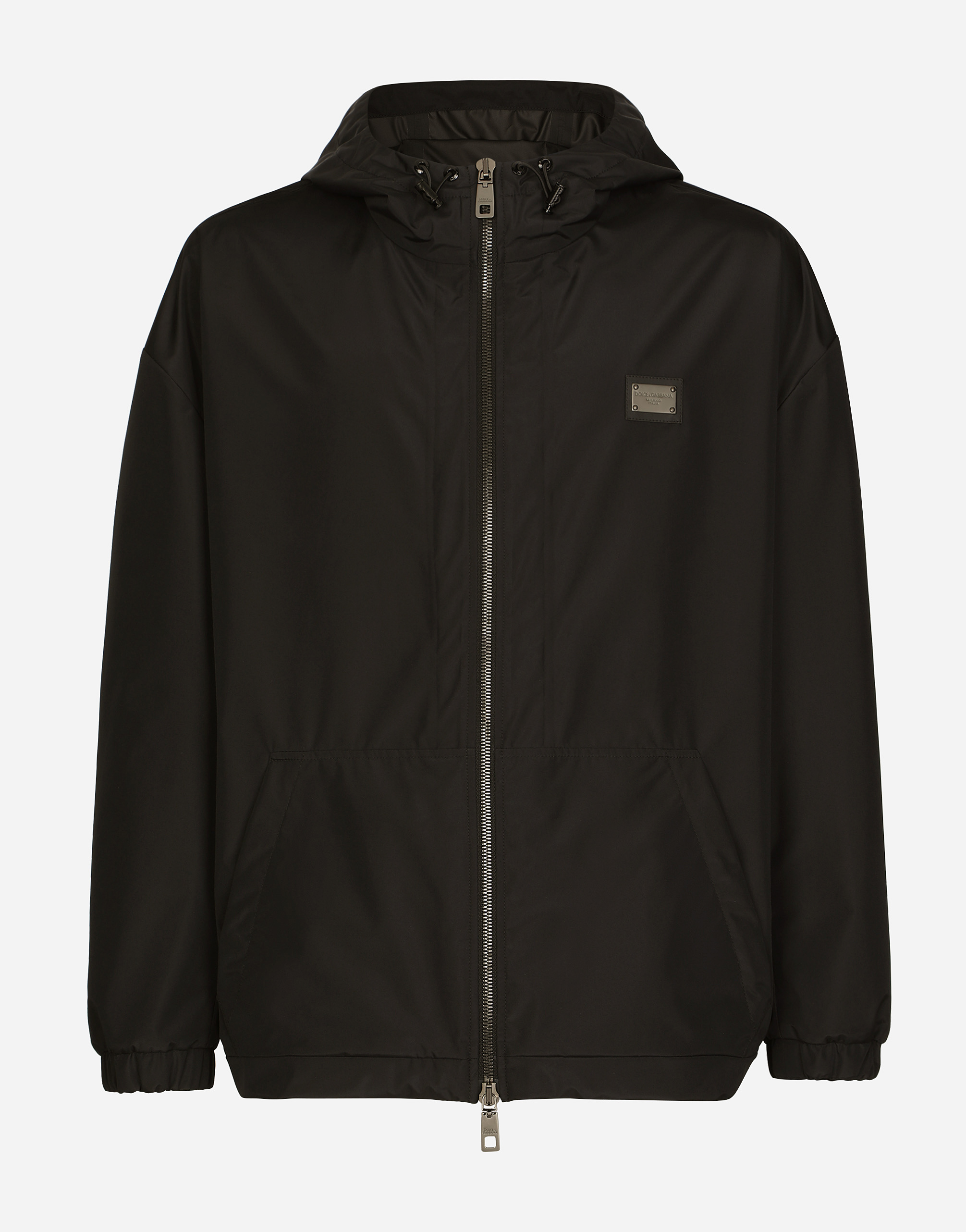 Nylon jacket with hood and branded tag in Black for Men 