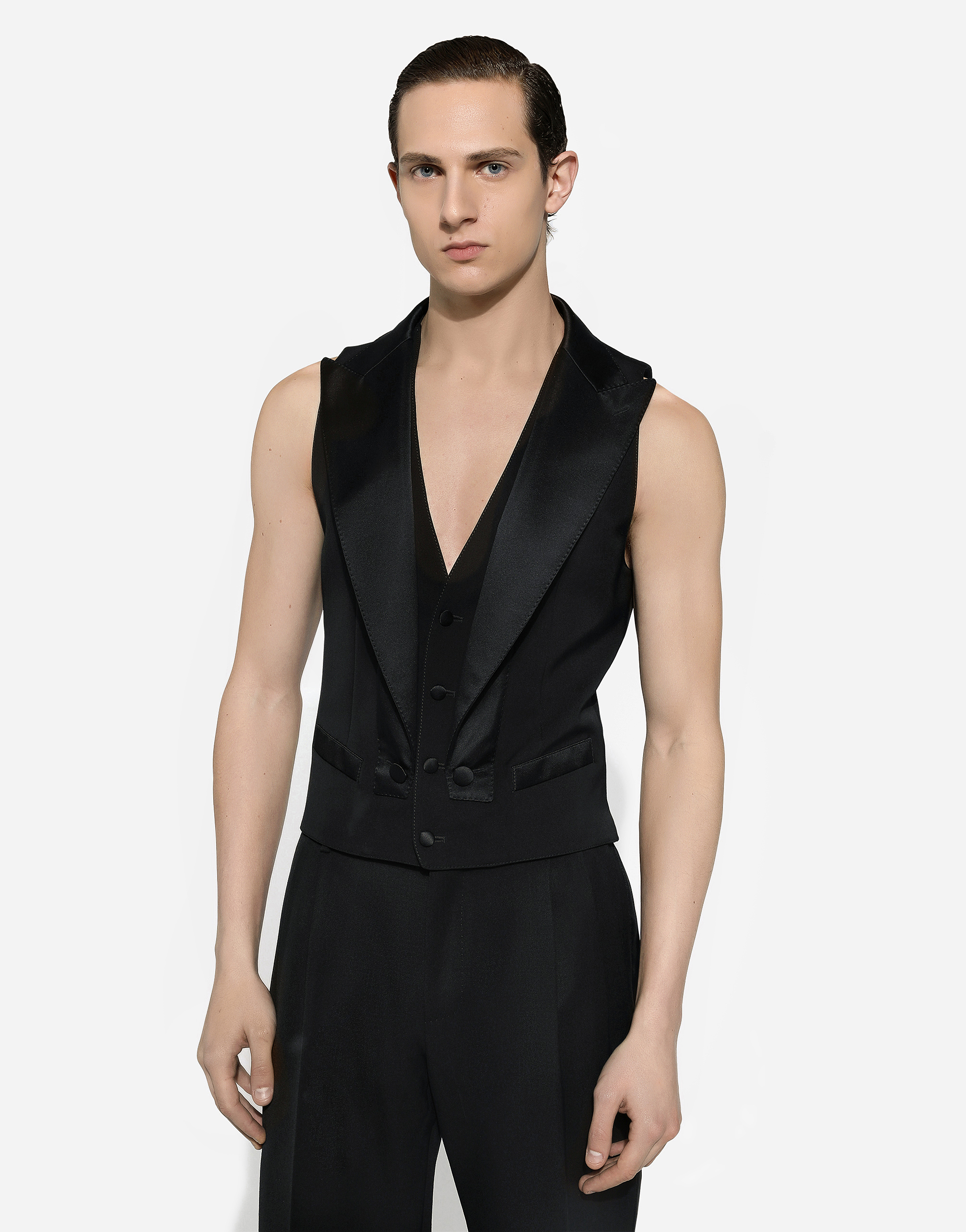 Shop Dolce & Gabbana Single-breasted Gabardine Vest In Black