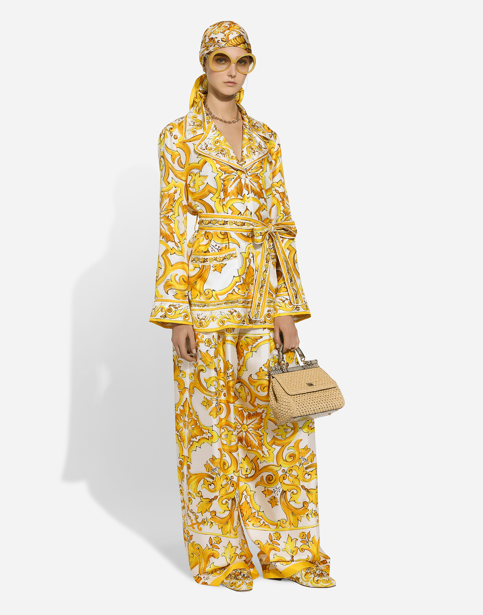 Shop Dolce & Gabbana Silk Twill Pajama Shirt With Majolica Print