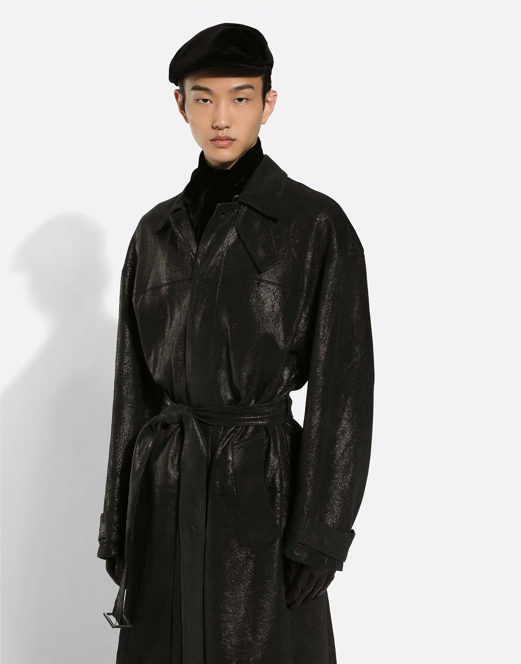 Shop Dolce & Gabbana Leather Trench Coat With Belt In Black