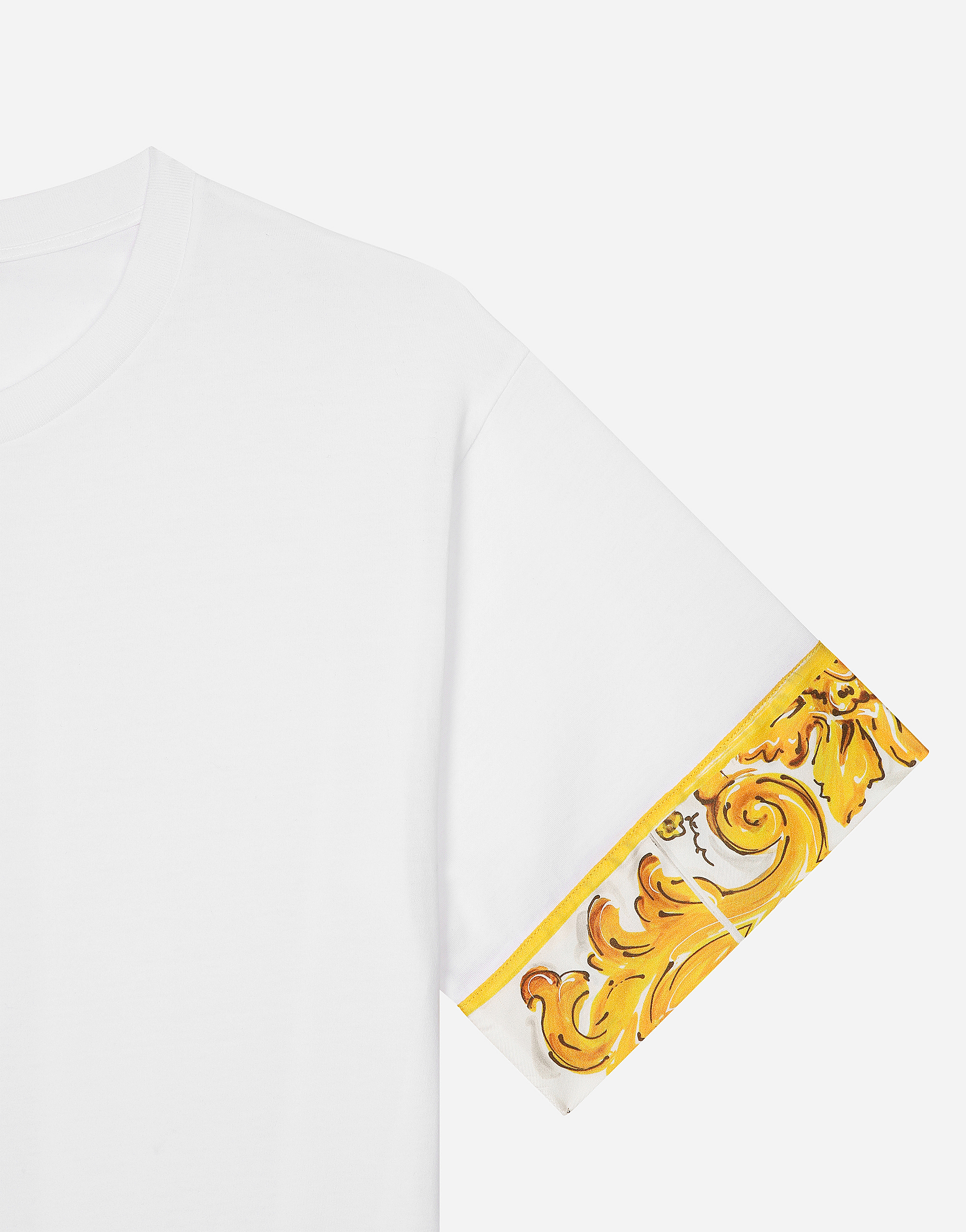 Shop Dolce & Gabbana Cotton Jersey T-shirt With Majolica-print Silk Twill Details In White