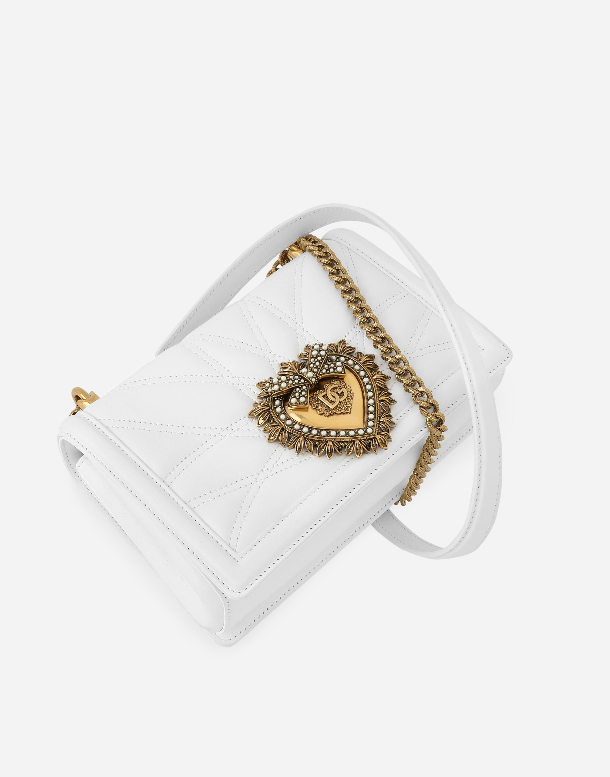 Dolce & Gabbana - The medium-sized white Devotion bag is embellished with  the exclusive bejewelled heart fastening. As a part of the Amore for  Scientific Research project, proceeds from online sales will