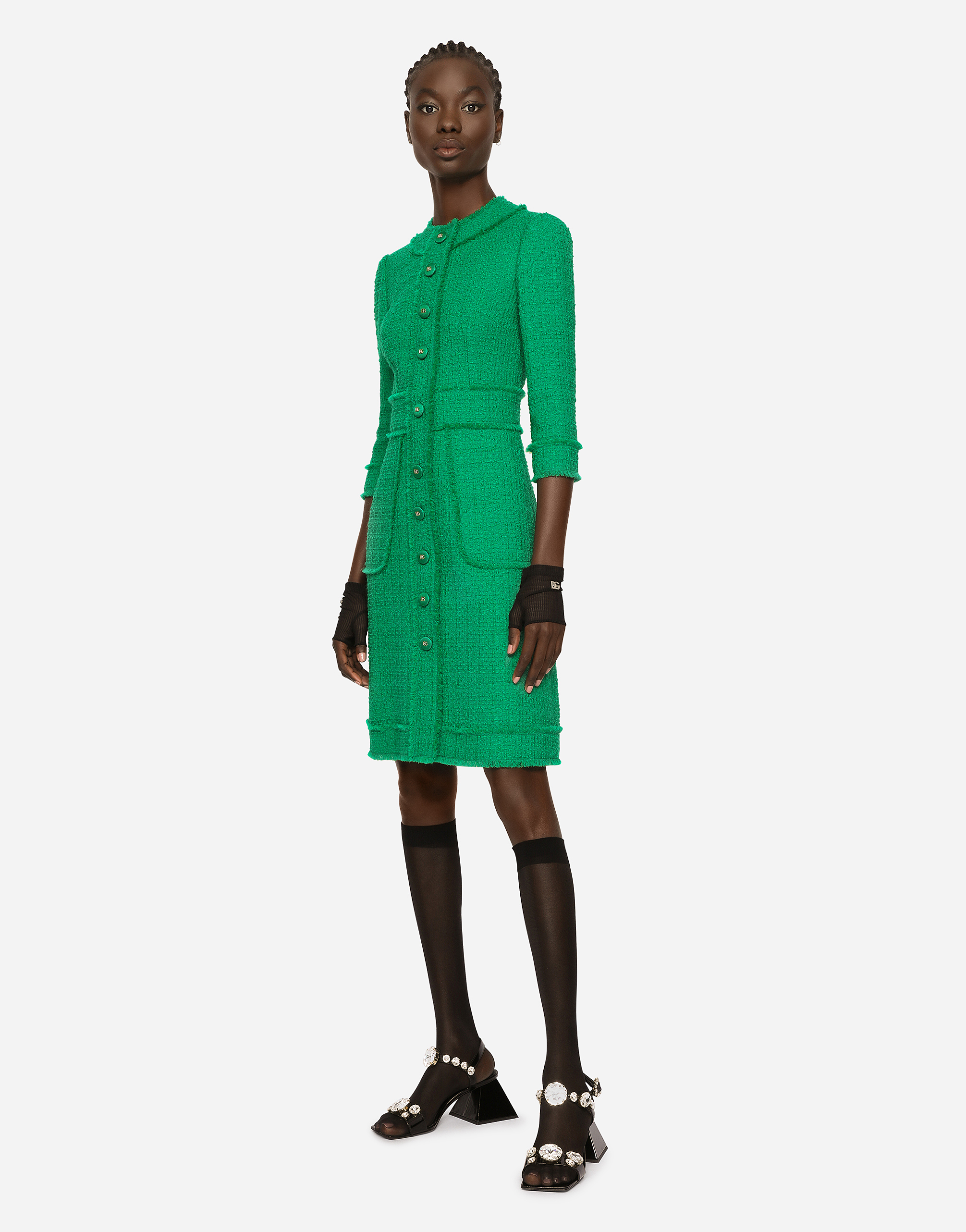 Zara green best sale tweed dress