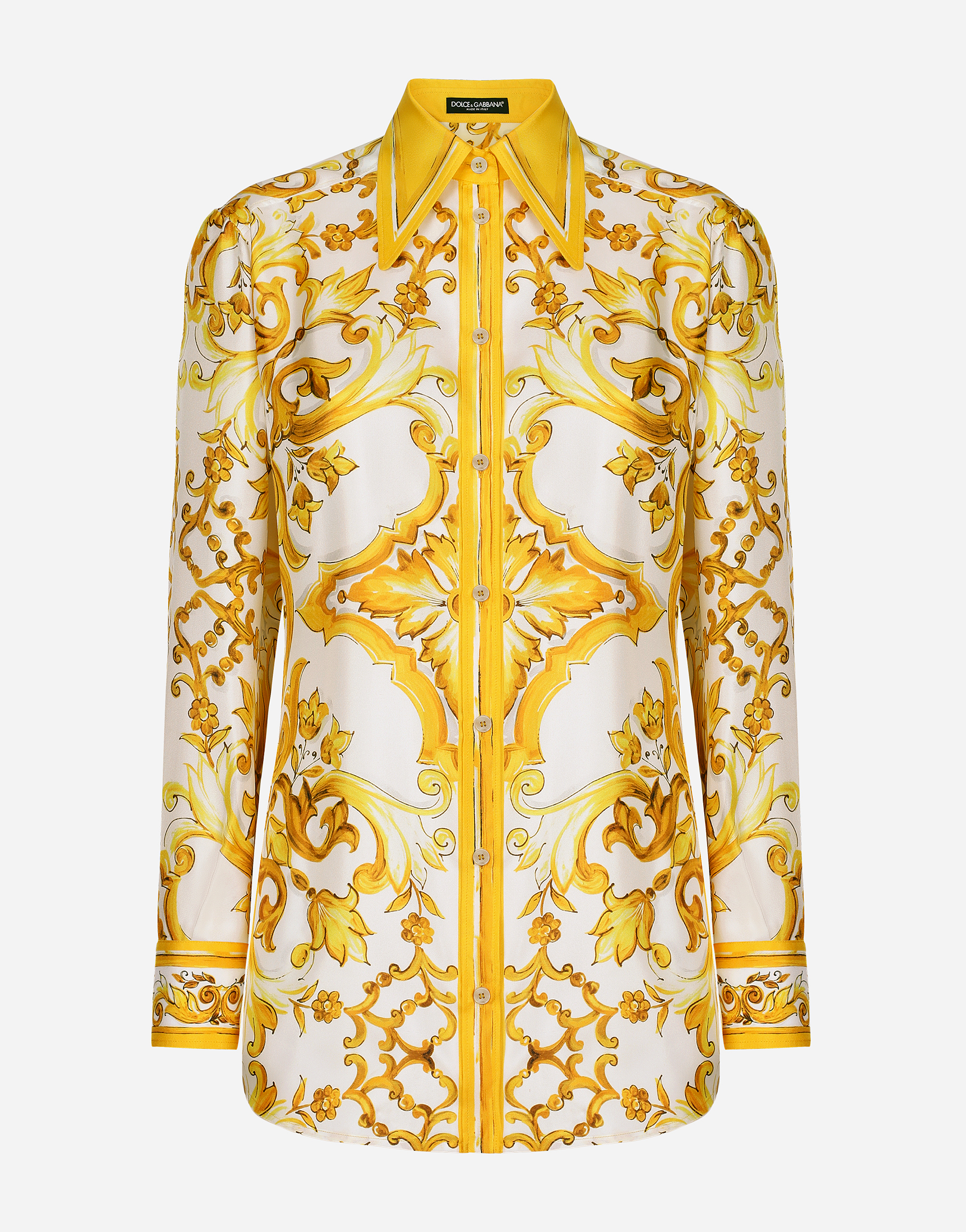 Shop Dolce & Gabbana Silk Twill Shirt With Majolica Print