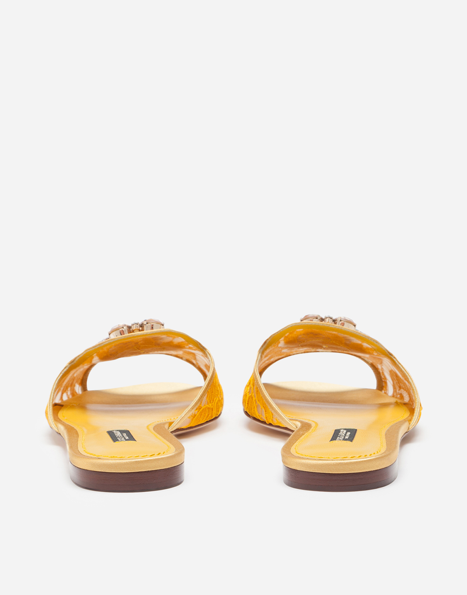 Lace rainbow slides with brooch detailing in Mustard for