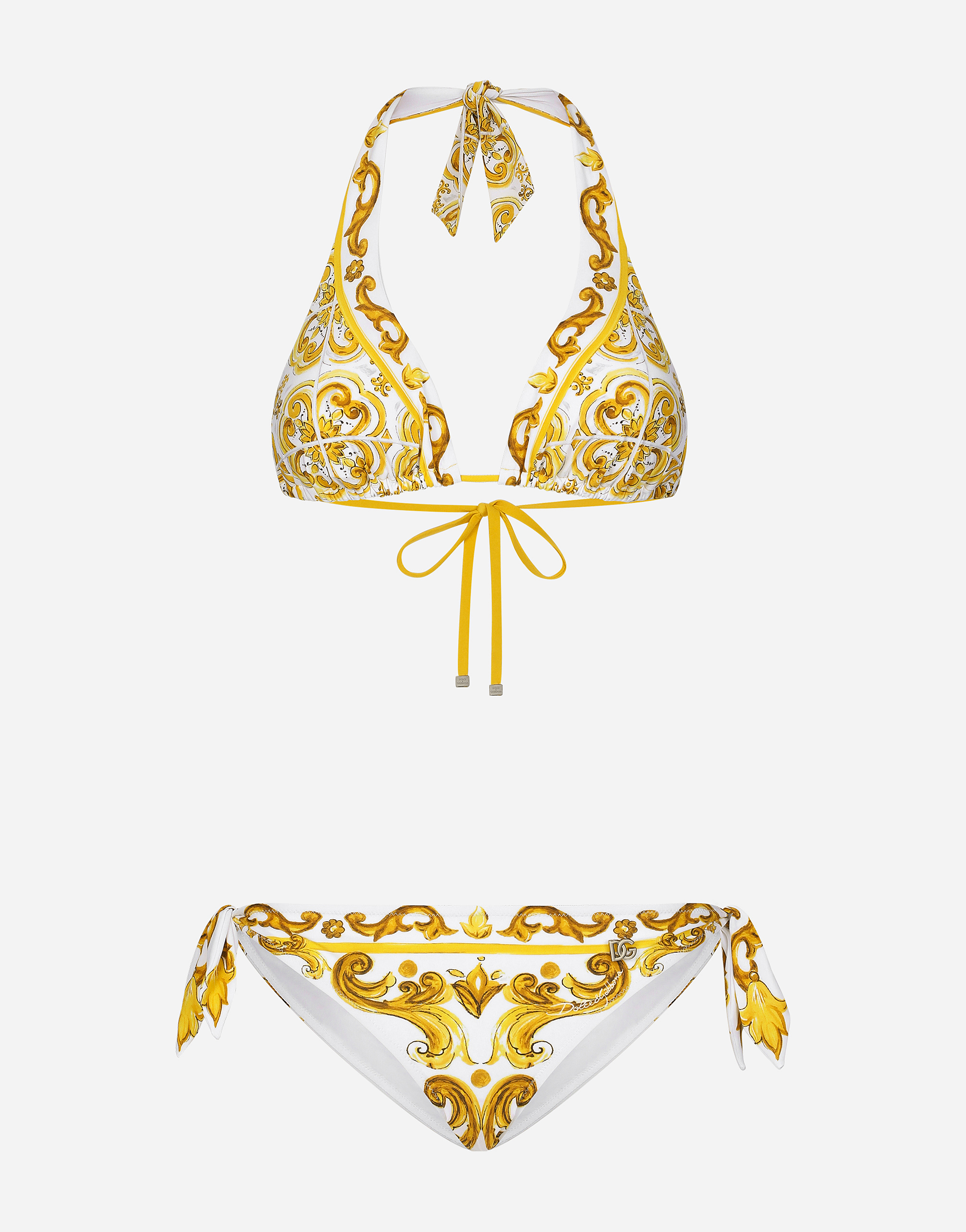 Shop Dolce & Gabbana Majolica-print Padded Triangle Bikini