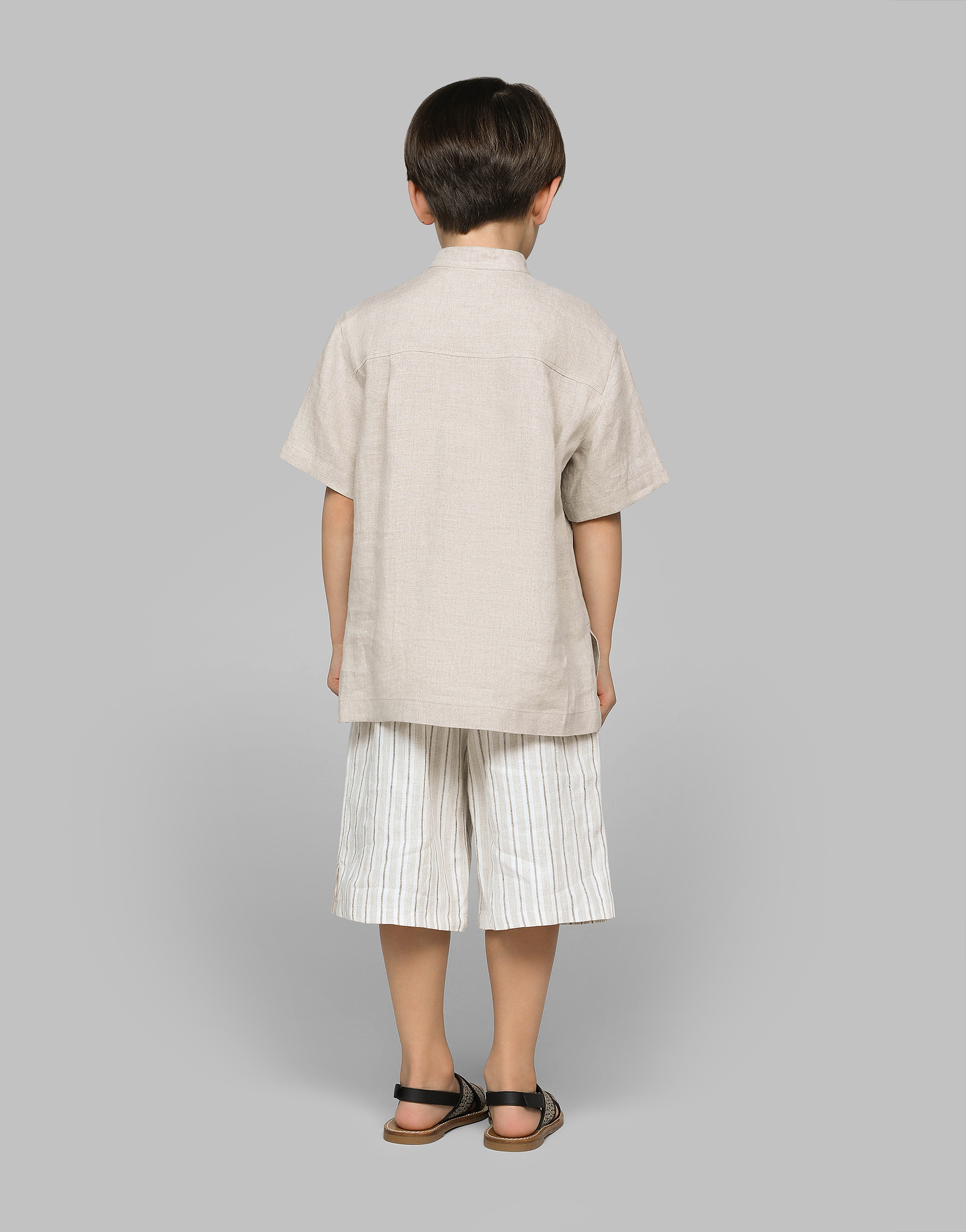 Shop Dolce & Gabbana Linen Shorts With Branded Label In Rigato