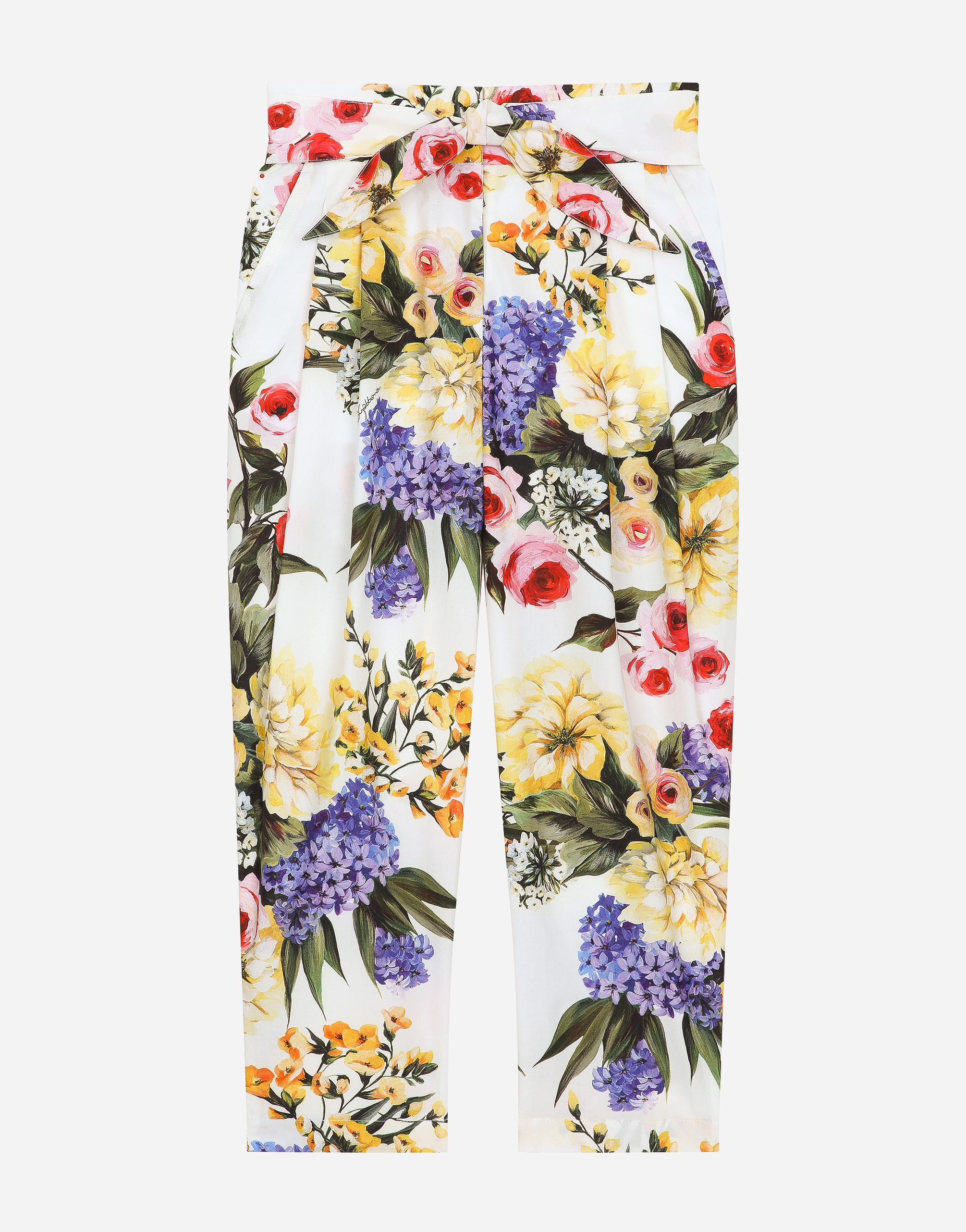 Garden-print poplin pants